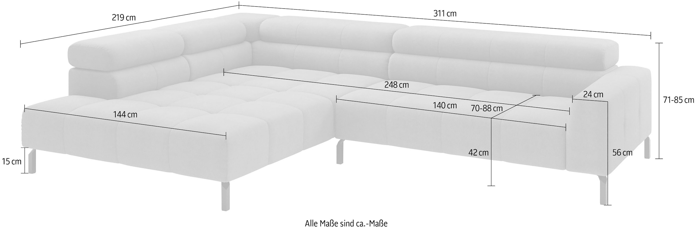 Home affaire Ecksofa »Claya, 311 cm breit, L-Form,  inkl. Kopfteilverstellung« wahlweise elektrischer Sitzvorzug