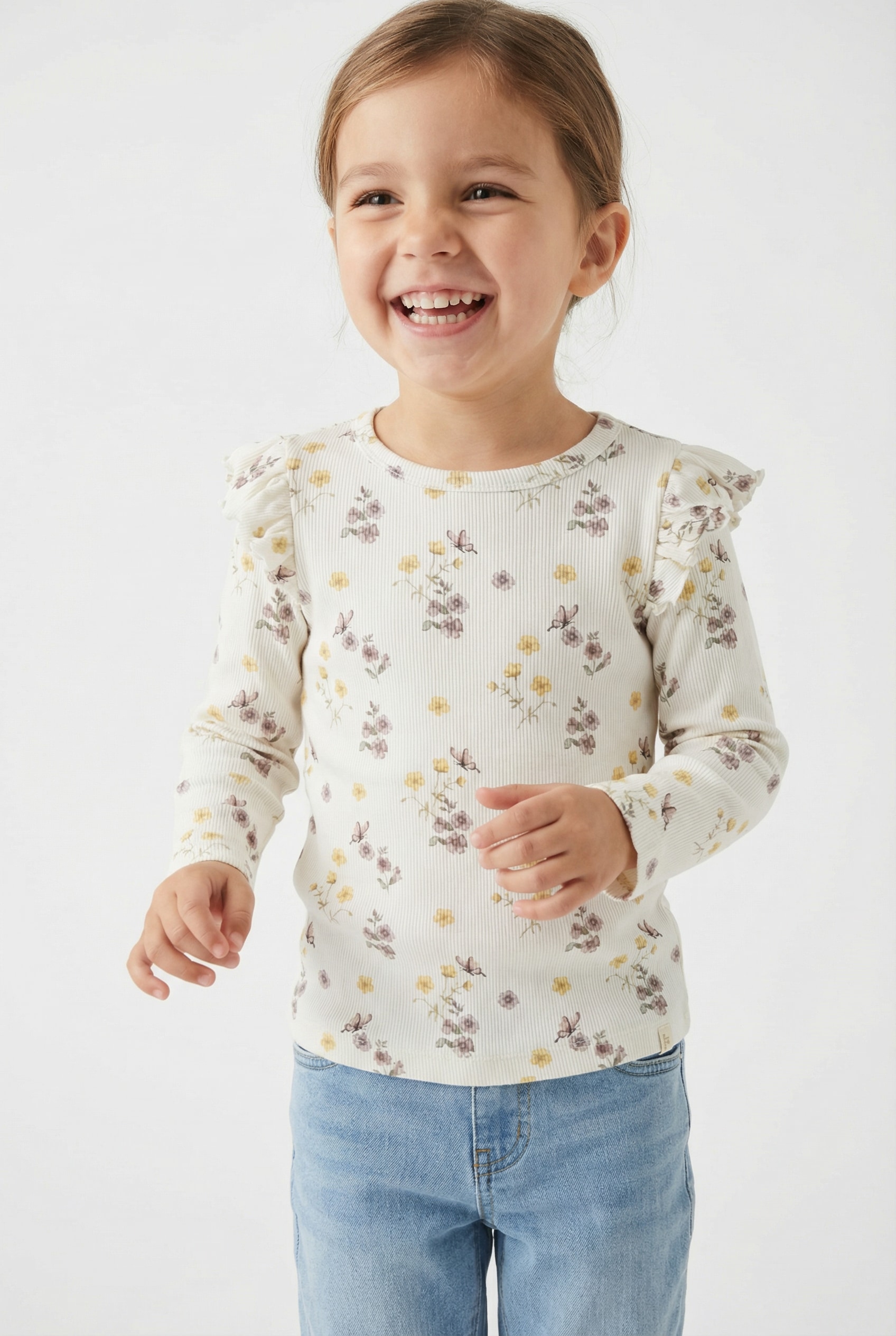 Lil' Atelier Langarmshirt »NMFGAVO EKO LS SLIM TOP LIL NOOS« mit Rüschen, weiche Jersey Rippqualität, Slim Fit