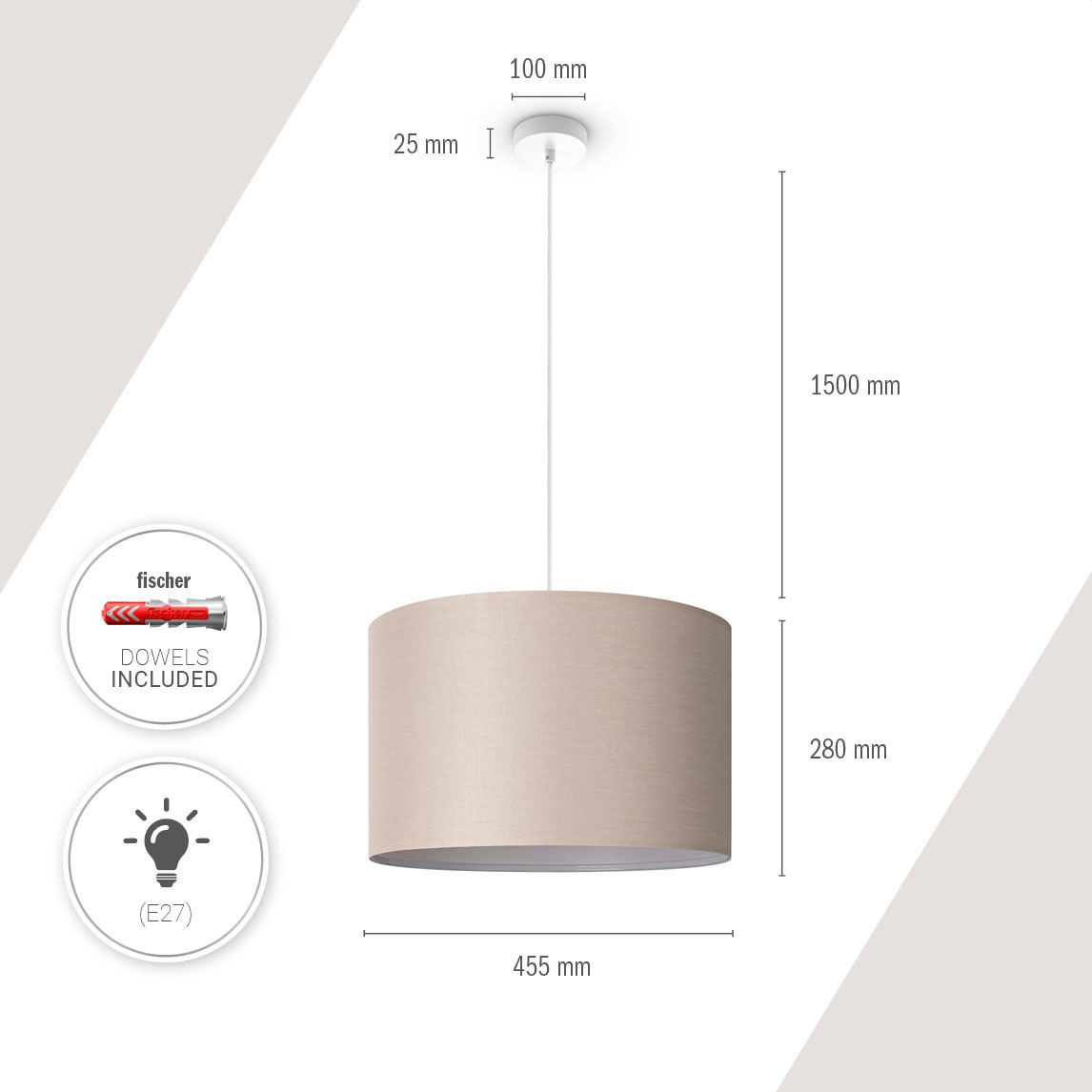 Paco Home Pendelleuchte »HUGO UNI COLOR«, 1 flammig, Leuchtmittel E27 | ohne Leuchtmittel, Deckenlampe LED Wohnzimmer Und Schlafzimmer, Unifarben, Deko E27