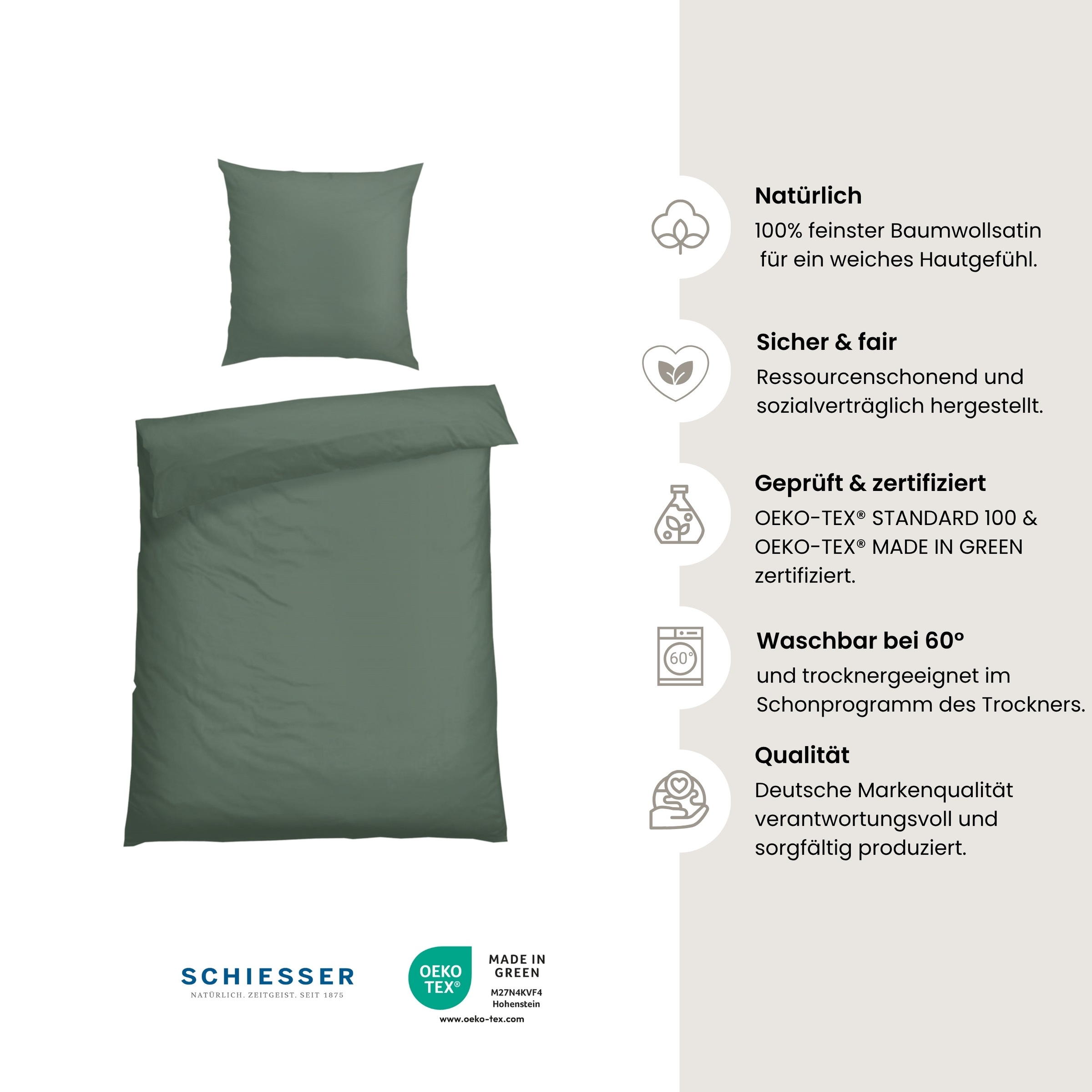 Schiesser Bettwäsche »Ella seidenmattes Premiumbettwäscheset aus feinstem Baumwollsatin«, Made in Green