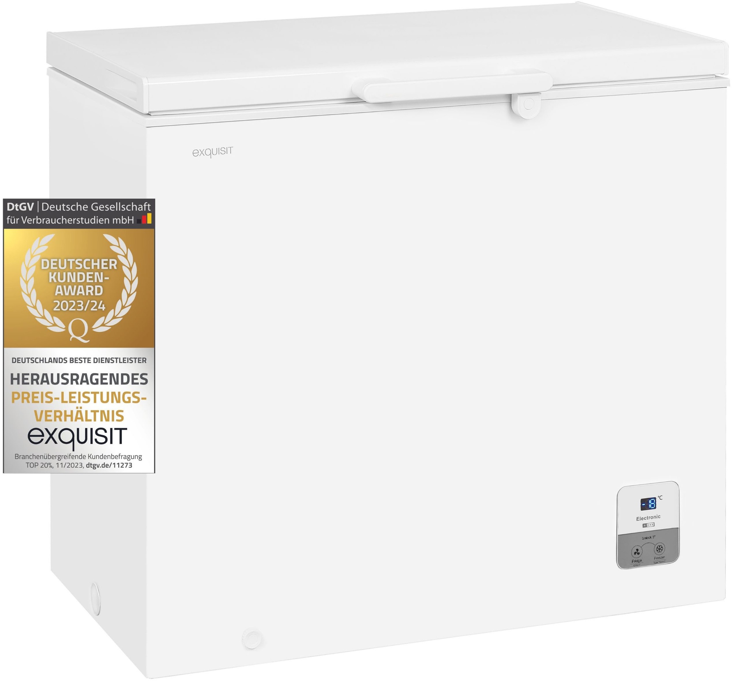 exquisit Gefriertruhe »GT200-HE-O11E weiss« 85,3 cm hoch 89,1 cm breit 2-in-1 Gefrier-/Kühltruhe mit LED, Griff, Schloss&flexibel einstellbar