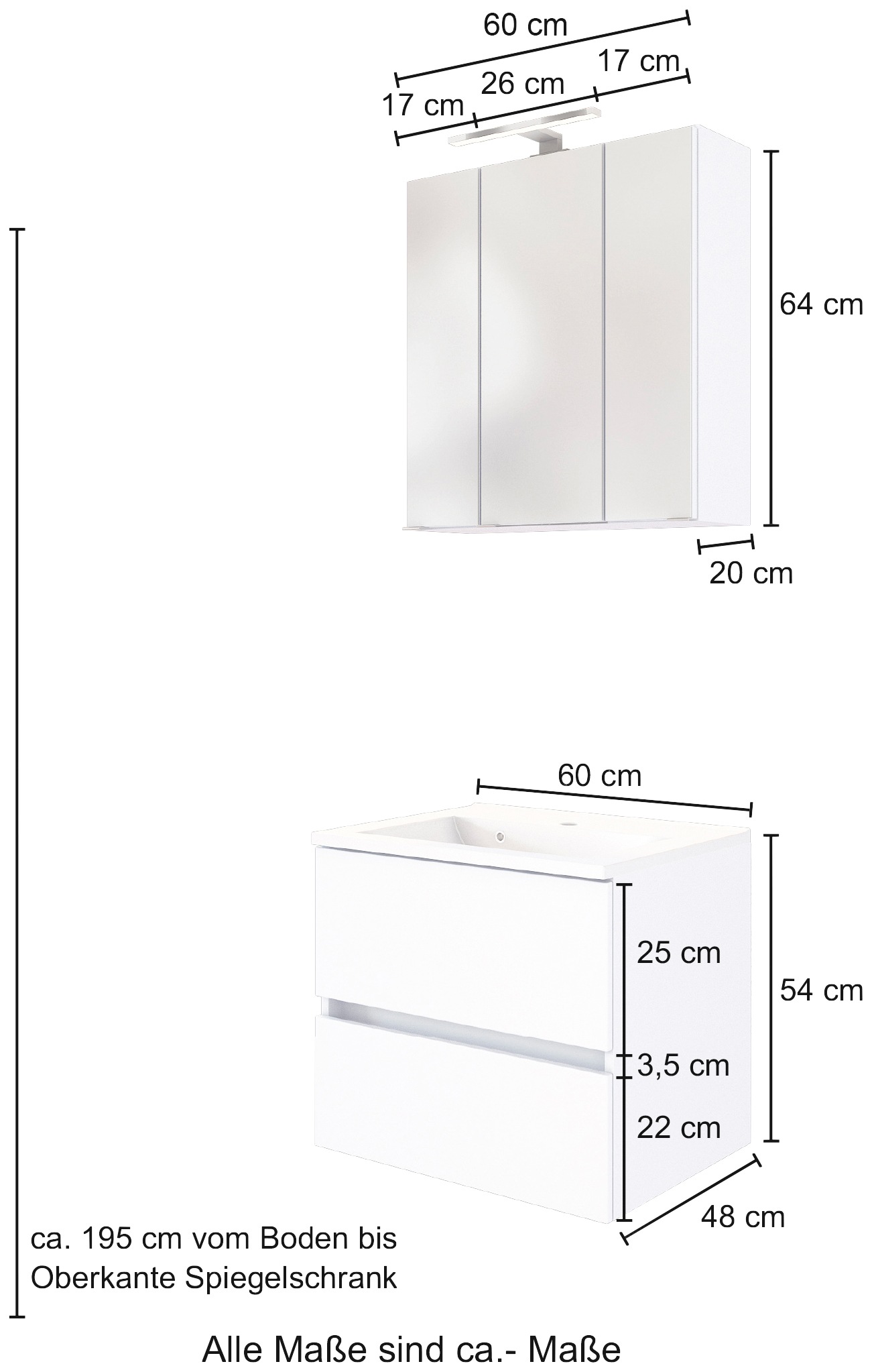 welltime Badmöbel-Set »Baabe«, (Set, 2 St.), Breite 60 cm, Softclose-Funktion