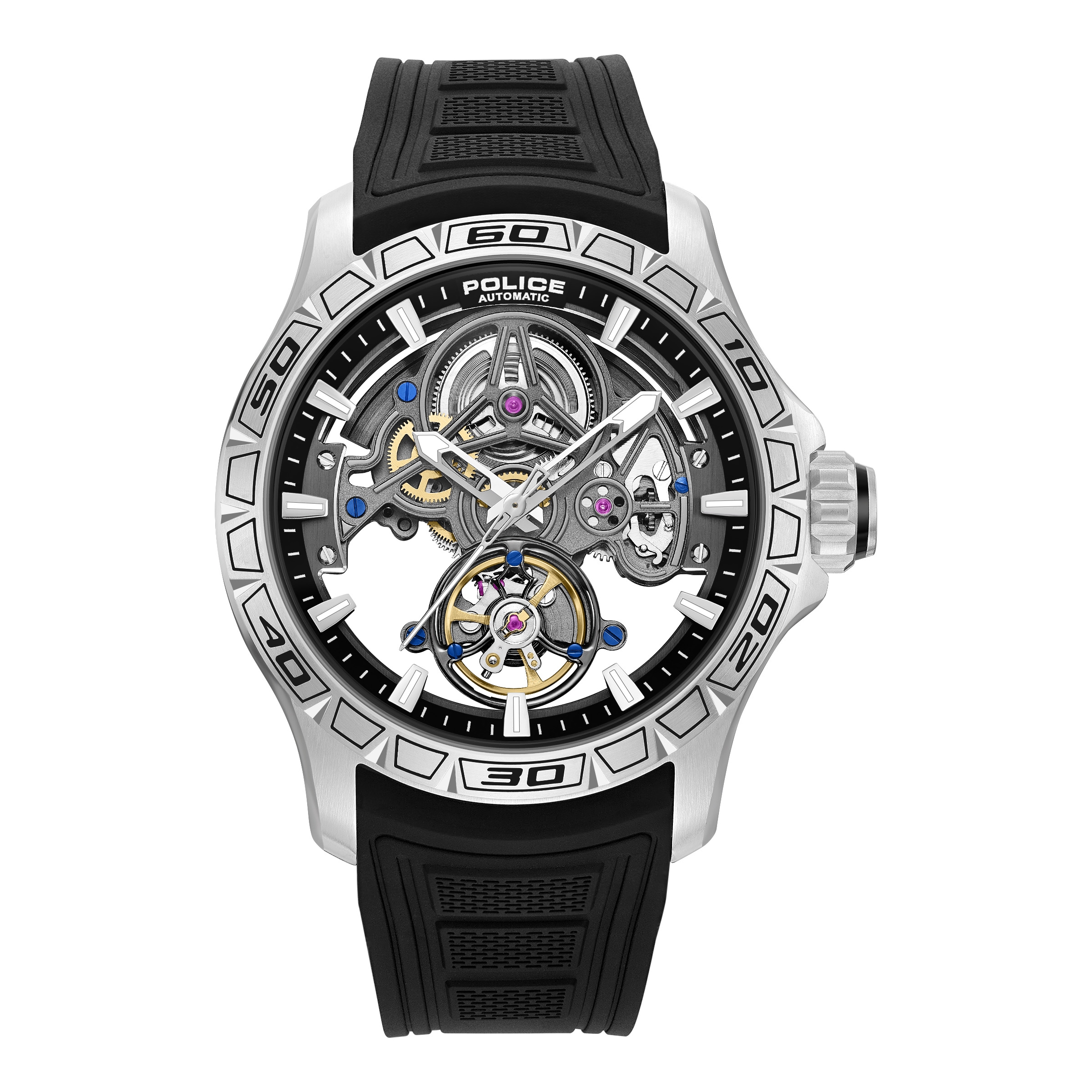 Police Automatikuhr »Spirit« Armbanduhr, Herrenuhr, Mechanische Uhr, Silikonarmband, analog