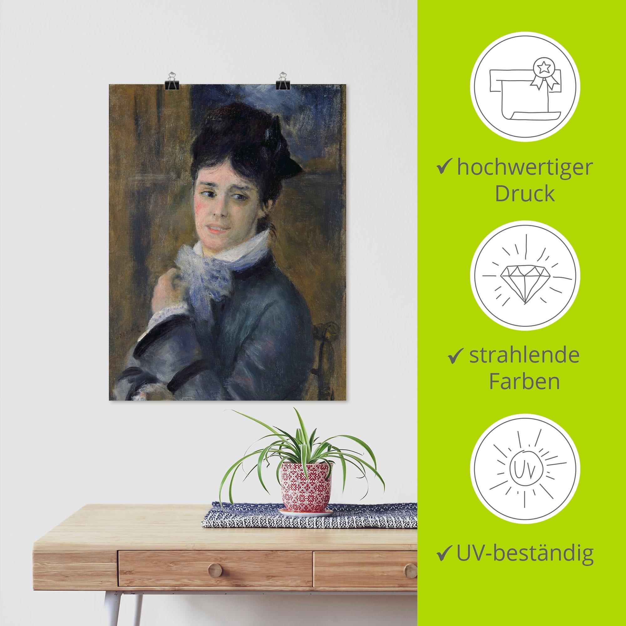 Artland Kunstdruck »Bildnis der Madame Claude Monet. 1872«, Frau, (1 St.), als Leinwandbild, Wandaufkleber oder Poster in versch. Größen