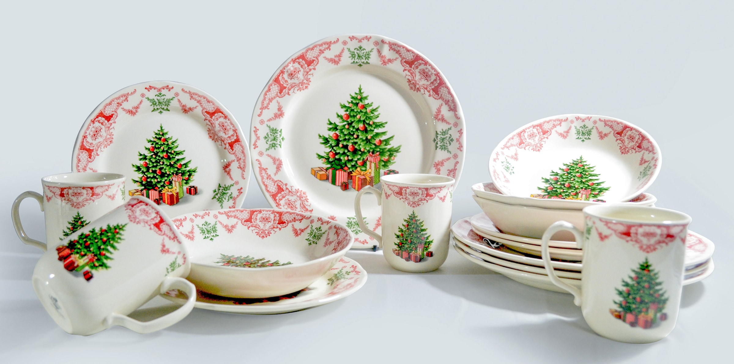 CreaTable Kombiservice »Geschirr-Set Season Greeting, Winter, Advent, Weihnachten«, (16 tlg., Kaffeeservice und Tafelservice im Set, für 4 Personen), Service, traditionelles Weihnachtsmotiv, 16 Teile, für 4 Personen