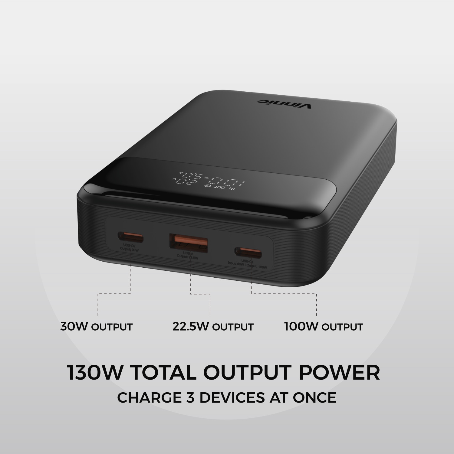 Vinnic Powerbank »ANETO+ 20.000 mAh 130W«, Vinnic ANETO+ 130W 20.000mAh Powerbank, Black, 20000 mAh