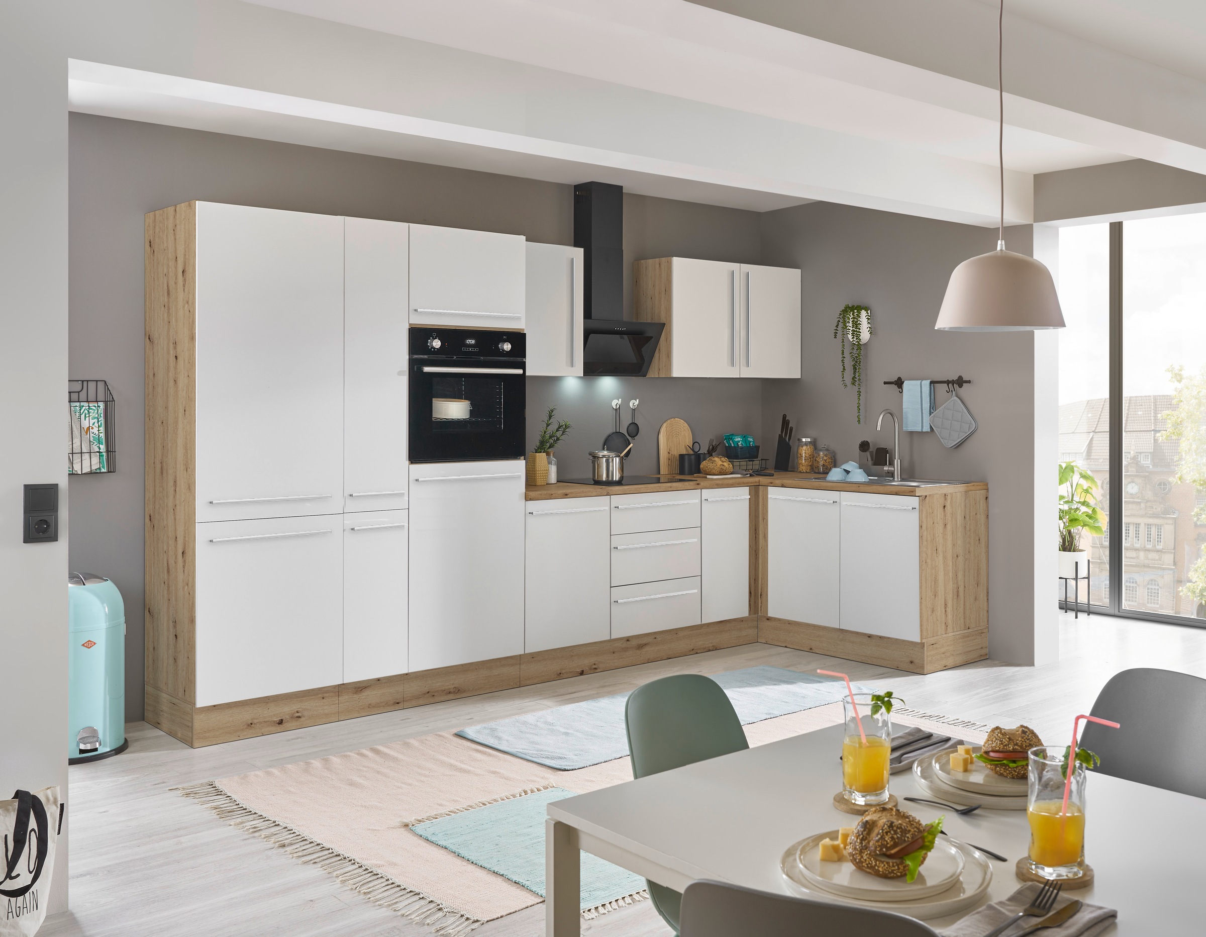 KOCHSTATION Winkelküche »Florida, Stellbreite 360x165 cm«, wahlweise mit E-Geräten, mit Softclose für Türen und Schubkästen