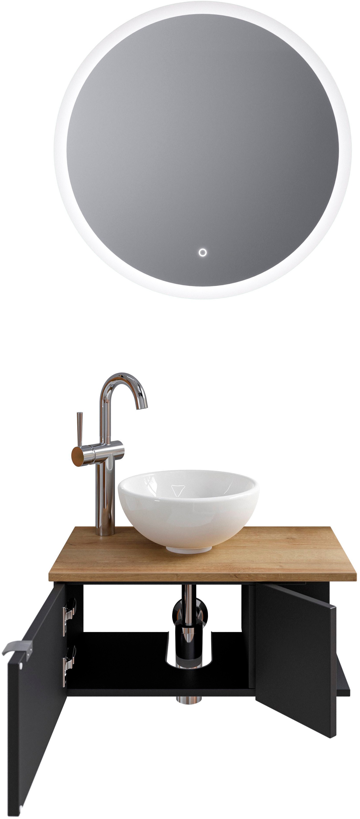 Saphir Badmöbel-Set »Serie 6915«, (4 St.), Gäste-Bad, 70 cm breit, mit LED-Spiegel, offenem Fach und 2 Türen