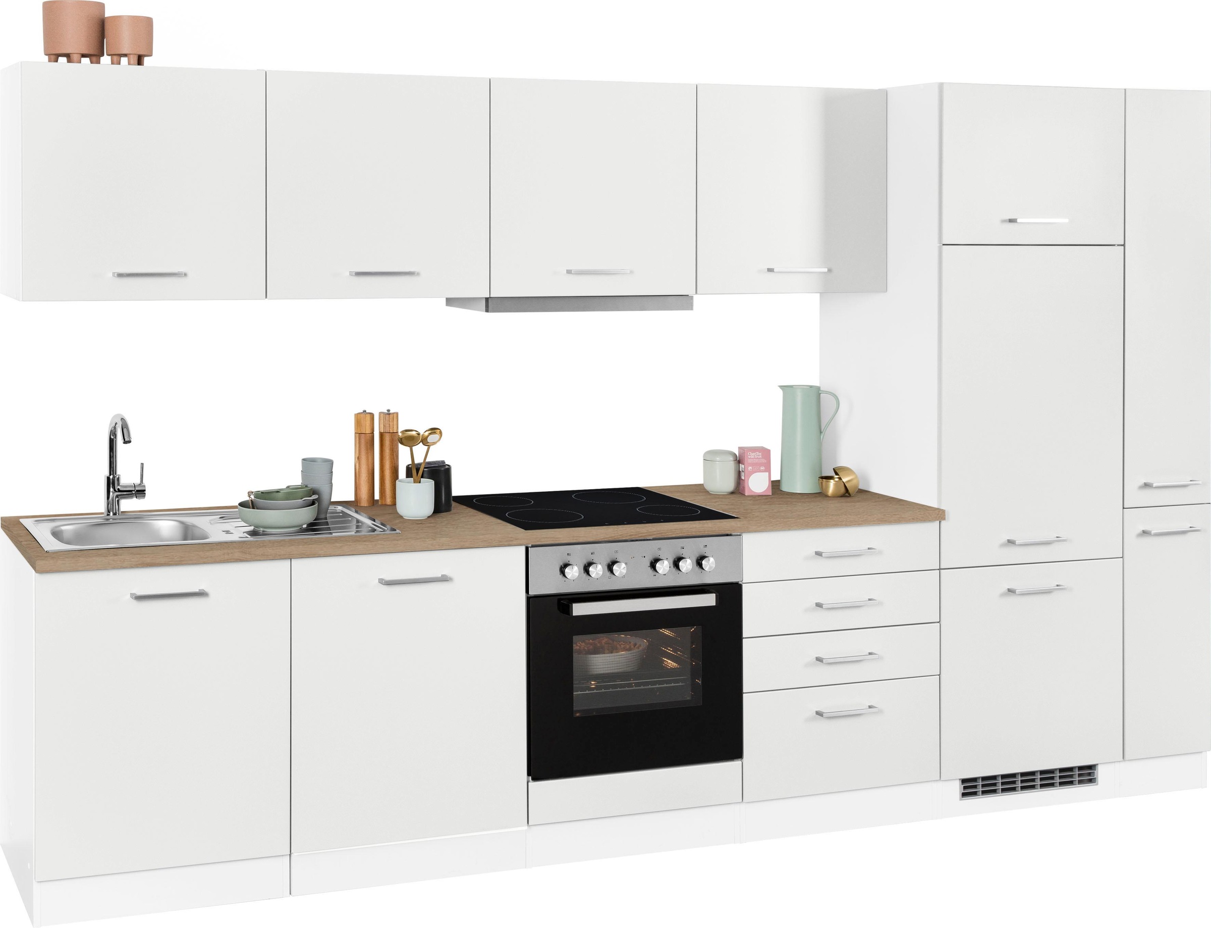 KOCHSTATION Küchenzeile »KS-Visby«, mit E-Geräten, Breite 330 cm inkl. Kühlschrank und Geschirrspüler