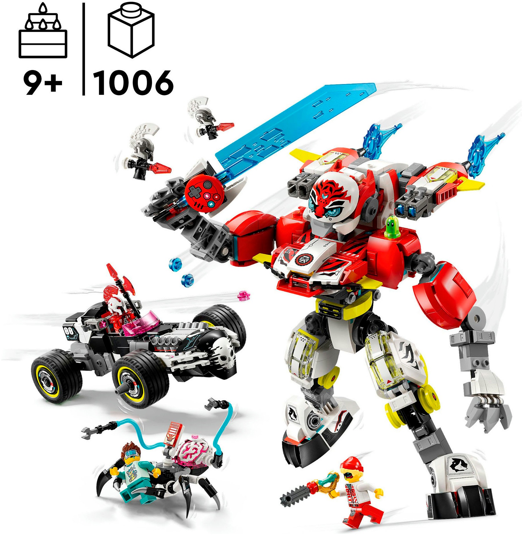 LEGO® Konstruktionsspielsteine »Coopers Tiger-Mech und Zero's Hot Rod Auto (71497), LEGO DREAMZzz«, (1006 St.), Made in Europe