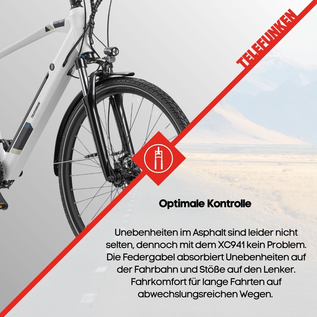 Telefunken E-Bike »Expedition XC941«, 24 Gang, Shimano, Acera, Heckmotor 250 W, (ca. 100 km Reichweite-hydraulische Scheibenbremsen-Straßenzulassung), Trekking Elektrofahrrad, Herren, 28 Zoll, 36 V 417,6 Wh Akku, Pedelec