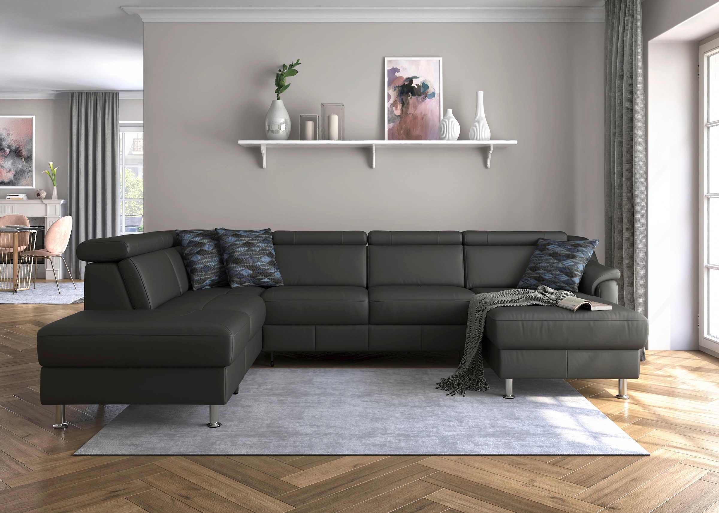 sit&more Wohnlandschaft »Freetown U-Form«, Kopfteilverstellung und Federkern, wahlweise mit Bettfunktion