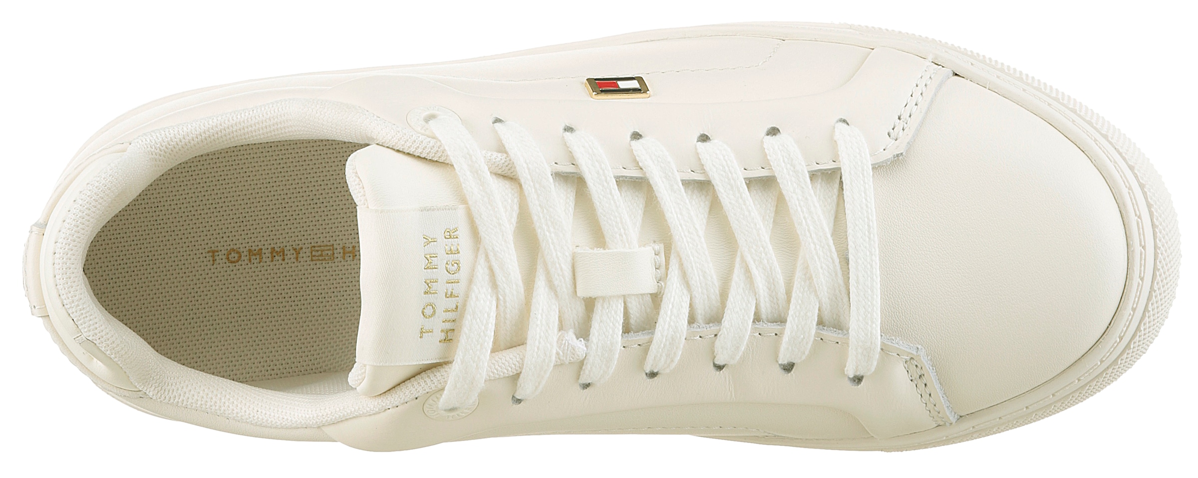Tommy Hilfiger Plateausneaker »WOMENS ICON COURT SNEAKER FLAG«, Freizeitschuh, Schnürschuh, Halbschuh mit gepolstertem Schaftrand