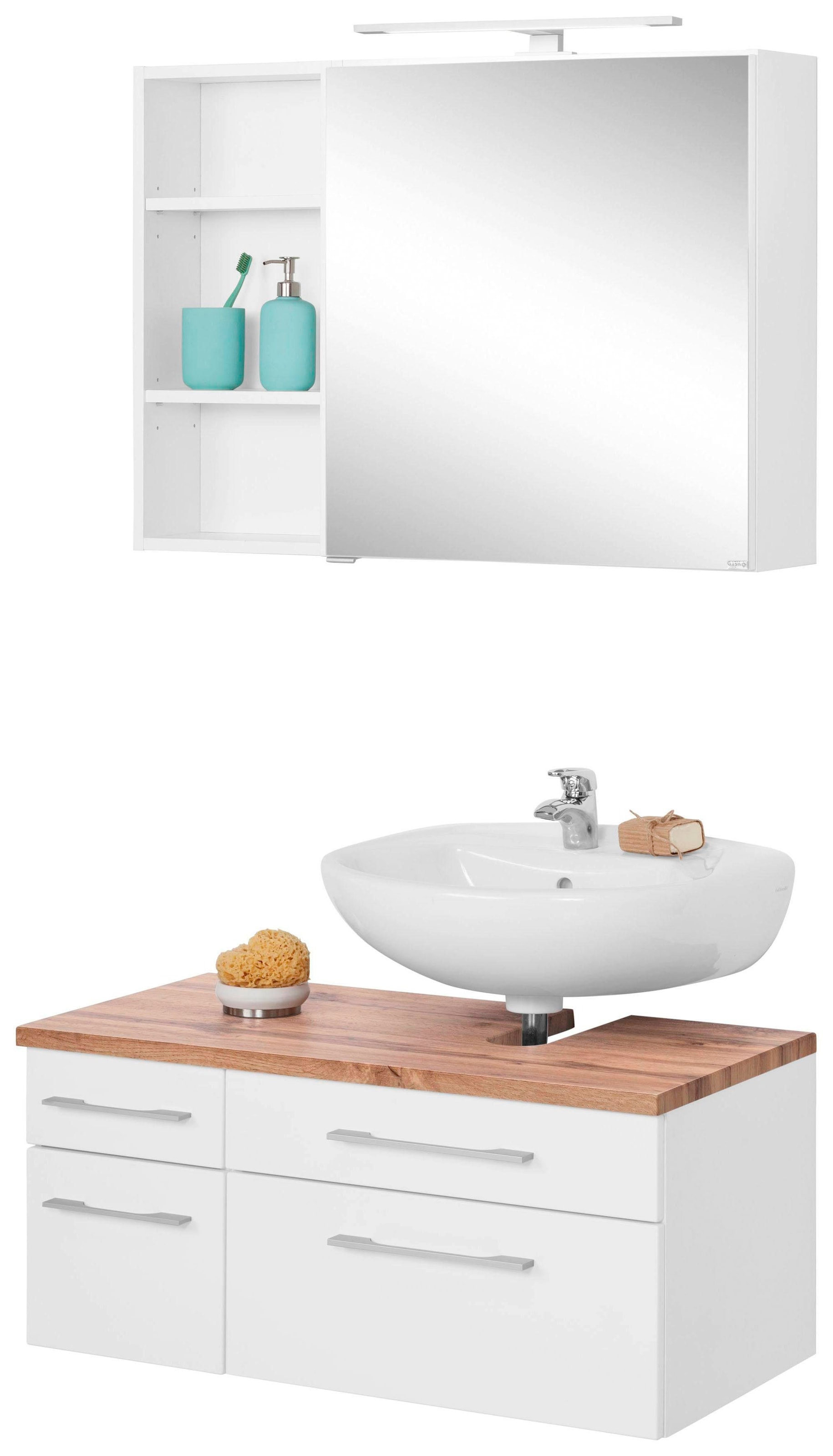 HELD MÖBEL Badmöbel-Set »Davos«, (3 St.), Spiegelschrank, Regal und  Waschbeckenunterschrank auf Raten kaufen | Spiegelschränke