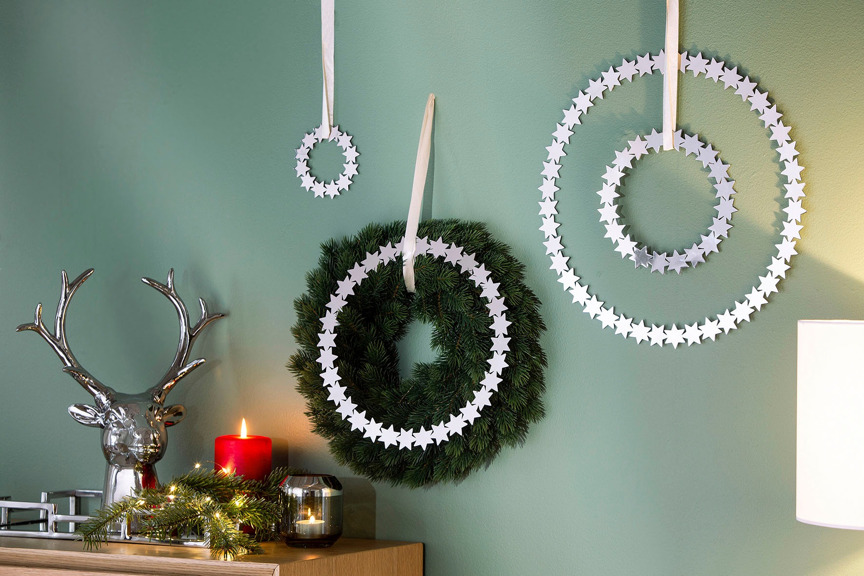 Fink Dekokranz »MAGIC, weihnachtlicher Deko-Kranz mit Sternen«, Weihnachtsdeko zum Hängen und Legen, aus Edelstahl