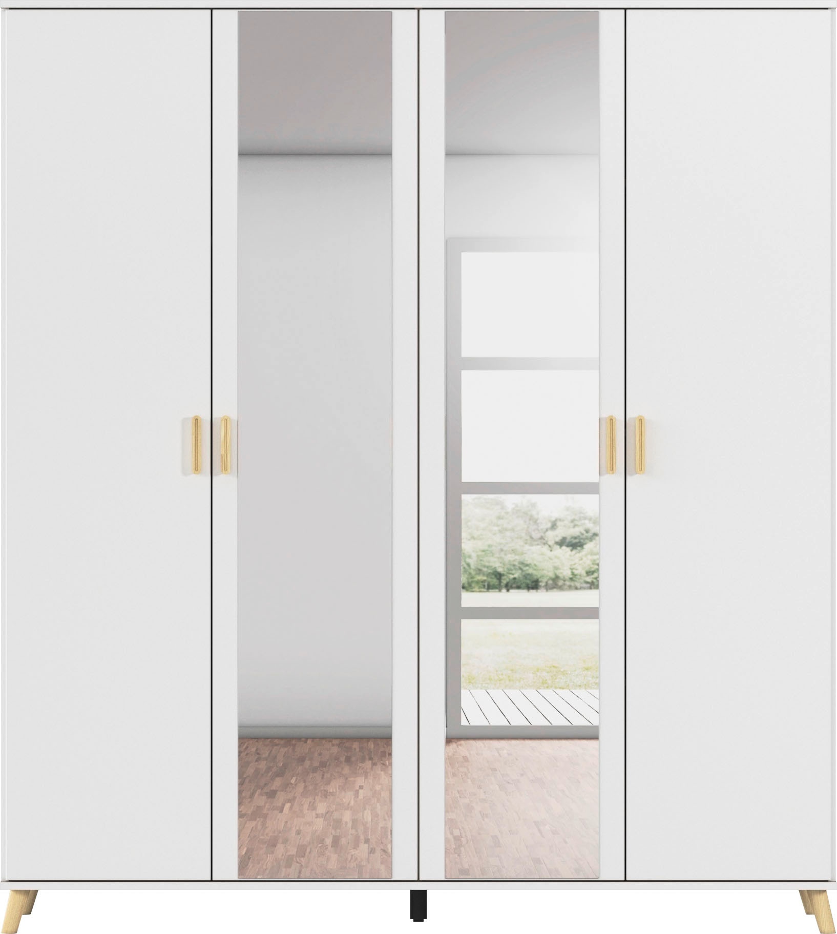 rauch Kleiderschrank »Ottos Choice Skandi Kinderzimmer Bestseller Schlafzimmerschrank FALUN« Breite 137/182, Höhe 203 cm,  im modernen Skandi-Look, Füße/Griffe Eiche massiv MADE IN GERMANY