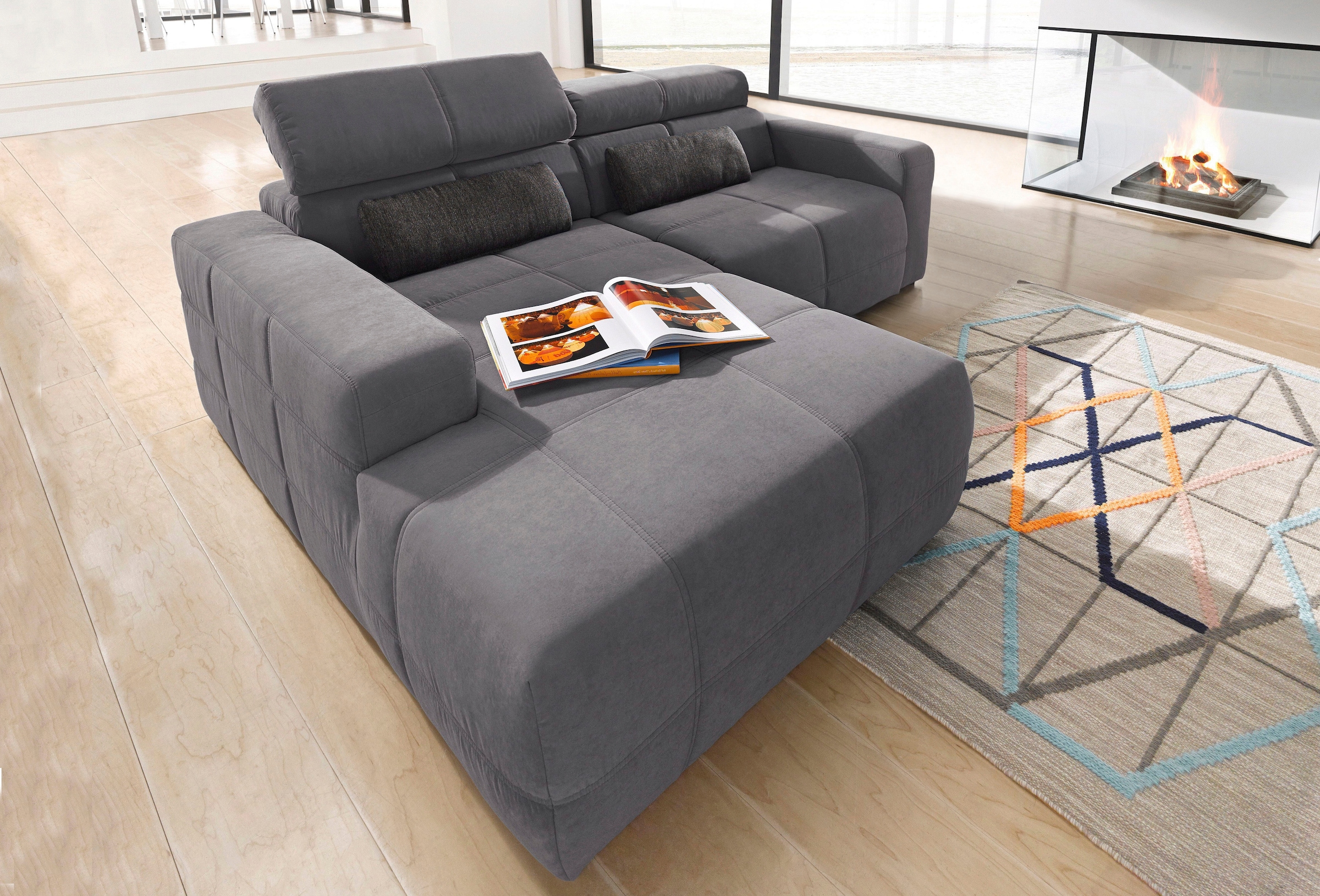 DOMO collection Ecksofa »Brandon kleine Ausführung B/T/H: 214/100/80 cm«, Mit Kopfteilverstellung, auch in Leder und Cord, L-Form