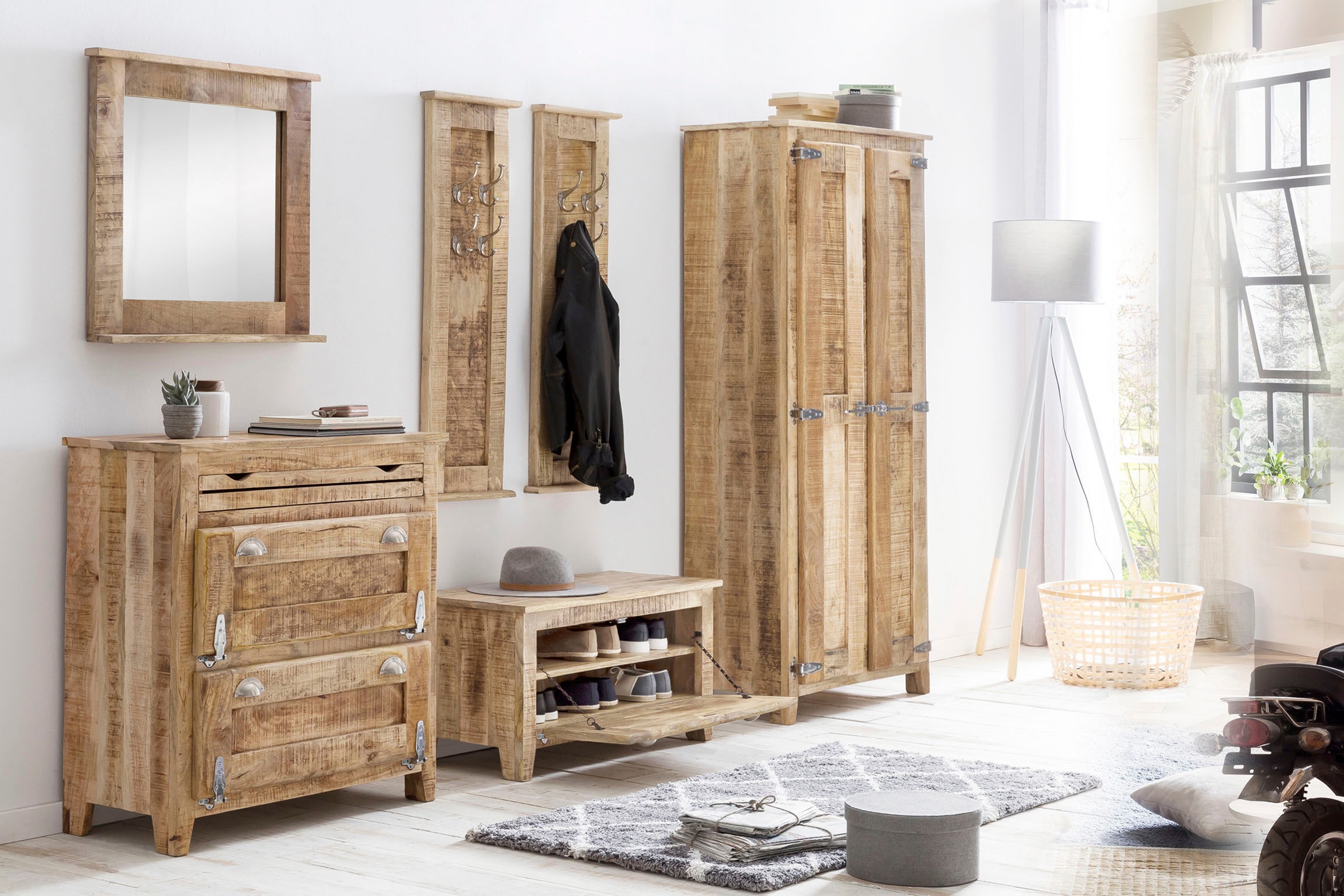 SIT Garderoben-Set 6 Stk. tlg. natur/silber Massivholz
