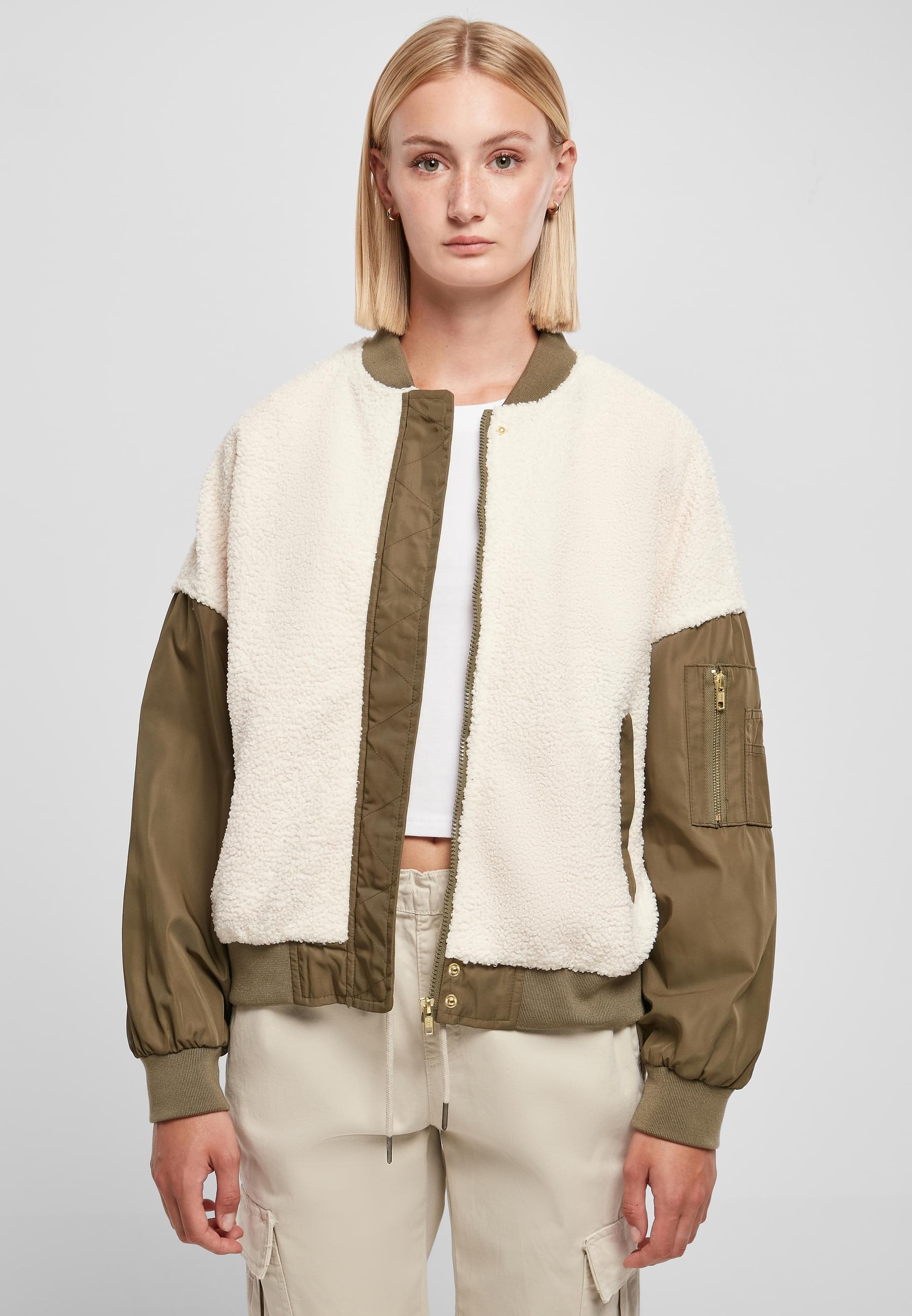 URBAN CLASSICS Bomberjacke »Urban Classics Damen Ladies Oversized Sherpa Mixed Bomber Jacket« 1 Stk. tlg. ohne Kapuze