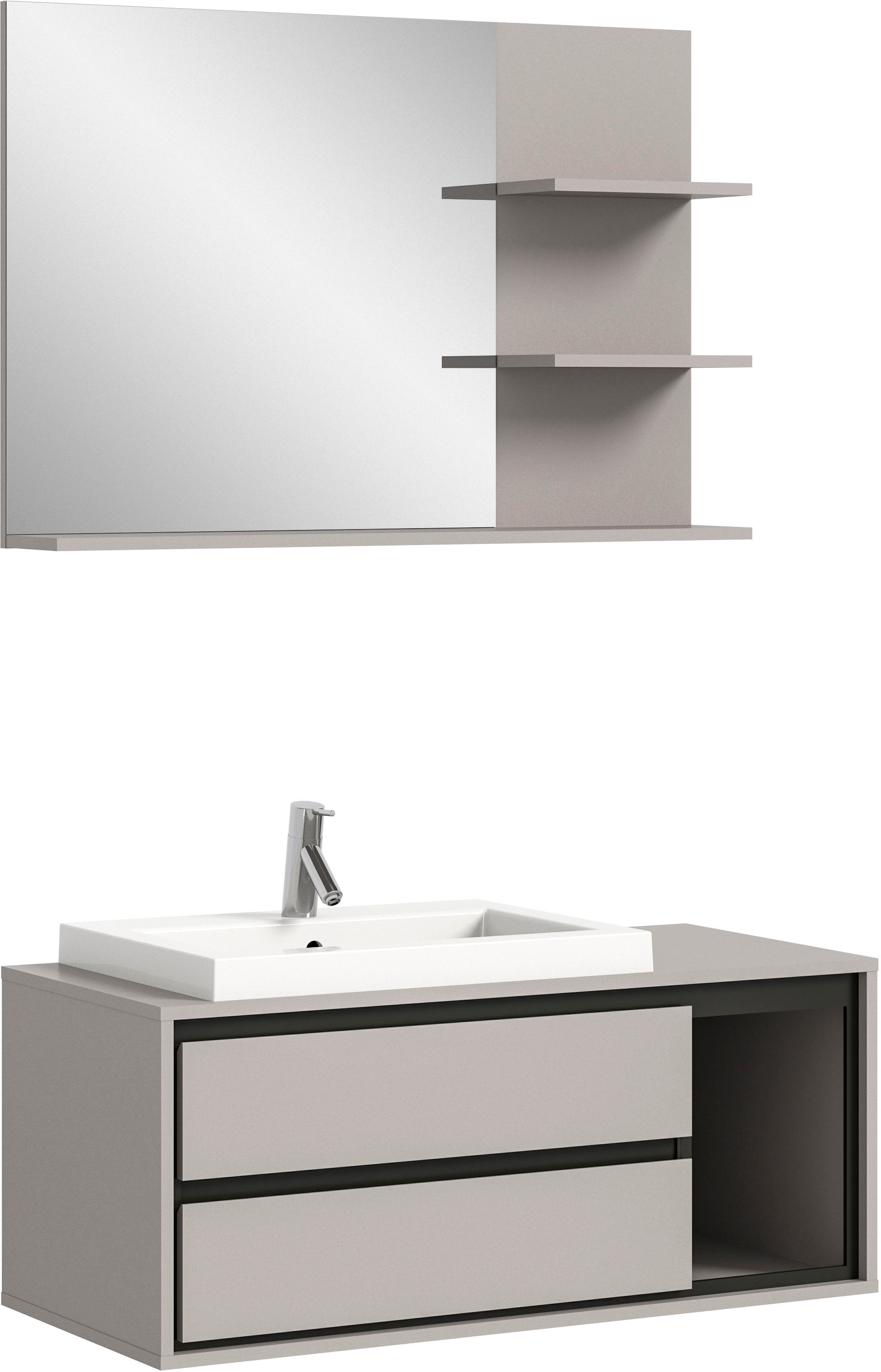 INOSIGN Badmöbel-Set »Skygge, 2 teilig, inkl. Mineralguss-Waschbecken, bestehend aus:«, (2 St.), best. aus Waschtisch inkl. Waschbecken & Spiegel