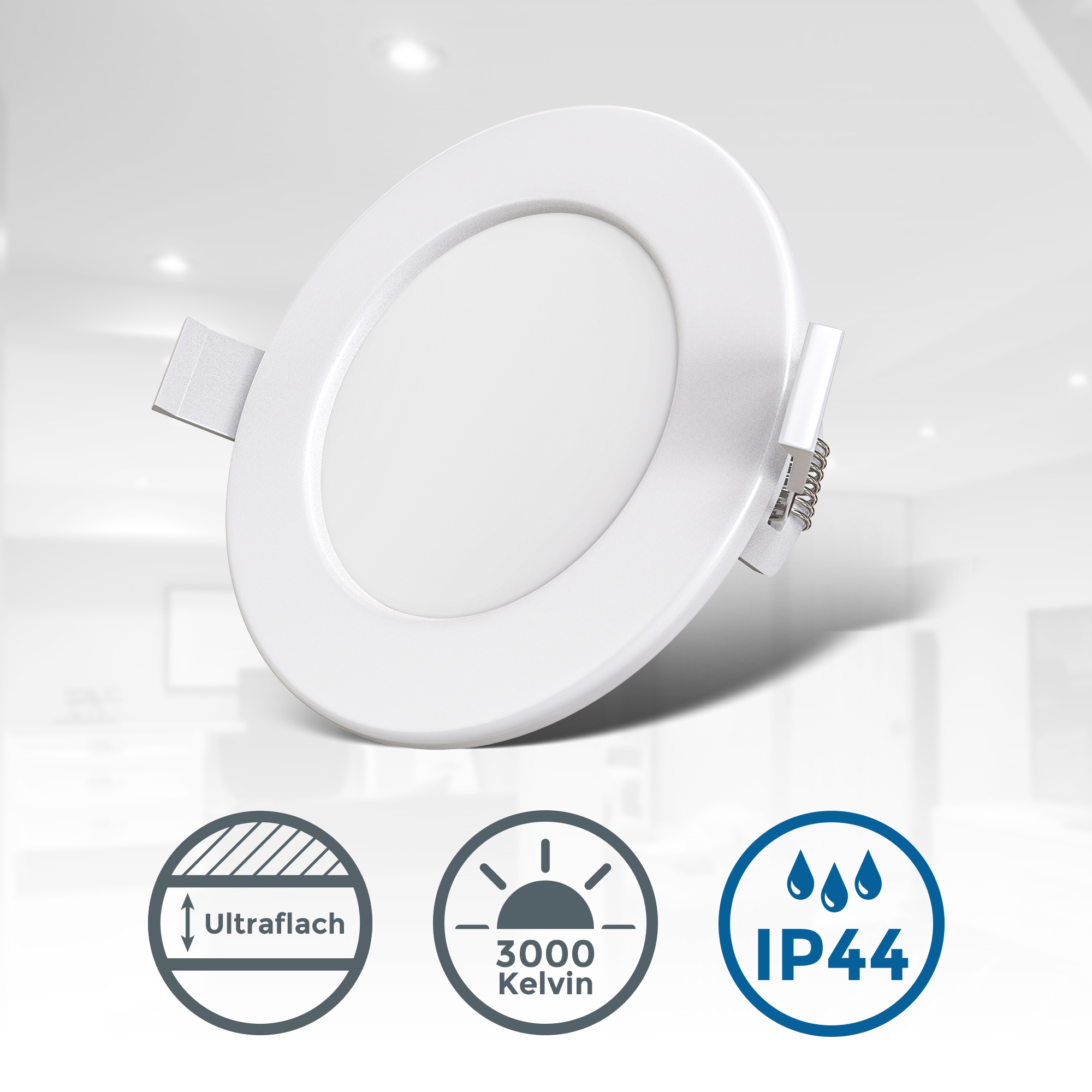 B.K.Licht LED Einbauleuchten-Set, ultraflaches 3er-Set, inkl. LED-Modul, Kunststoff, Weiß, 6 Watt, 450 Lumen, 3.000 Kelvin, nicht dimmbar,