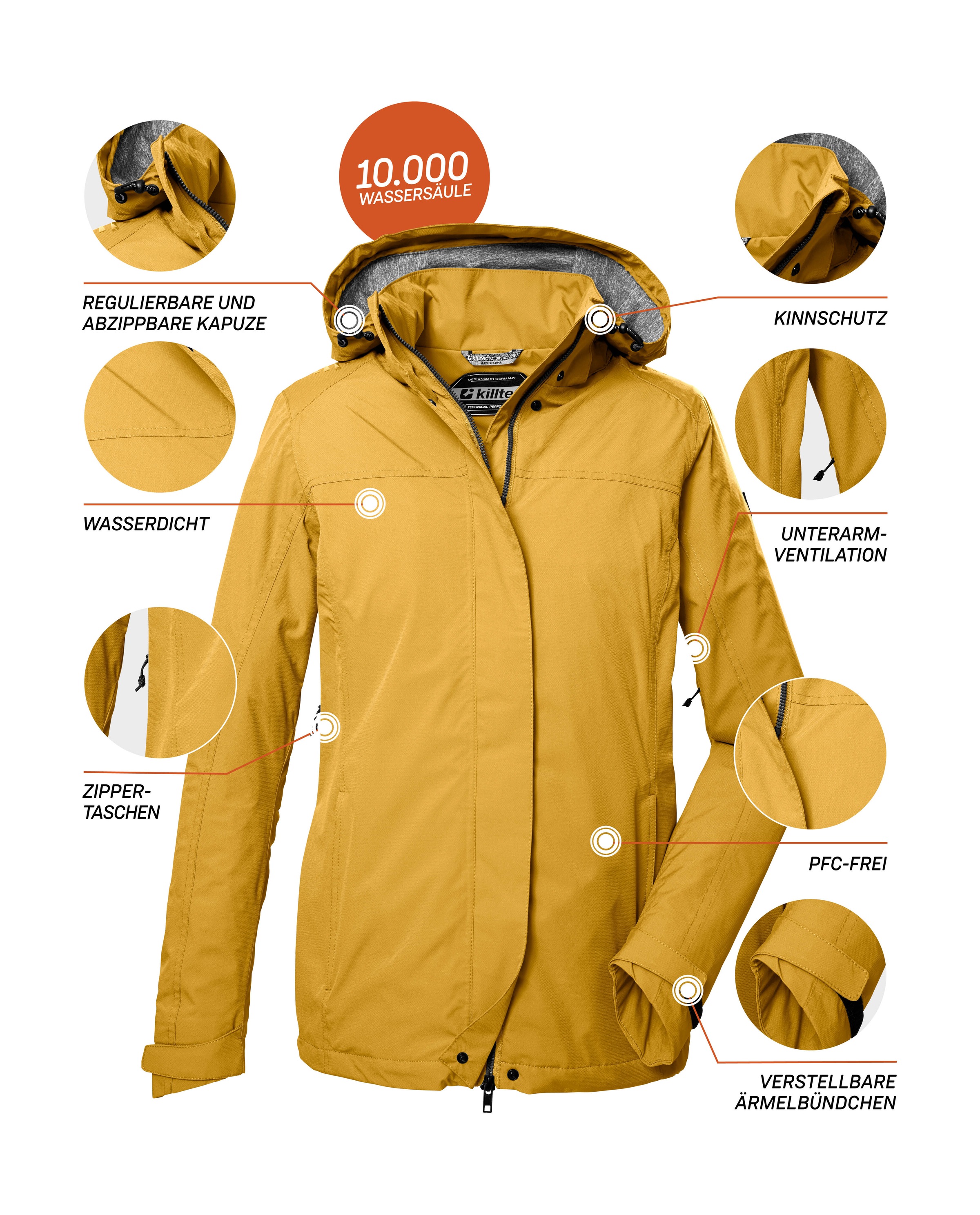 Killtec Outdoorjacke »KOS 11 WMN JCKT«, Wasserdichte, atmungsaktive Damenjacke mit verstellbarer Kapuze