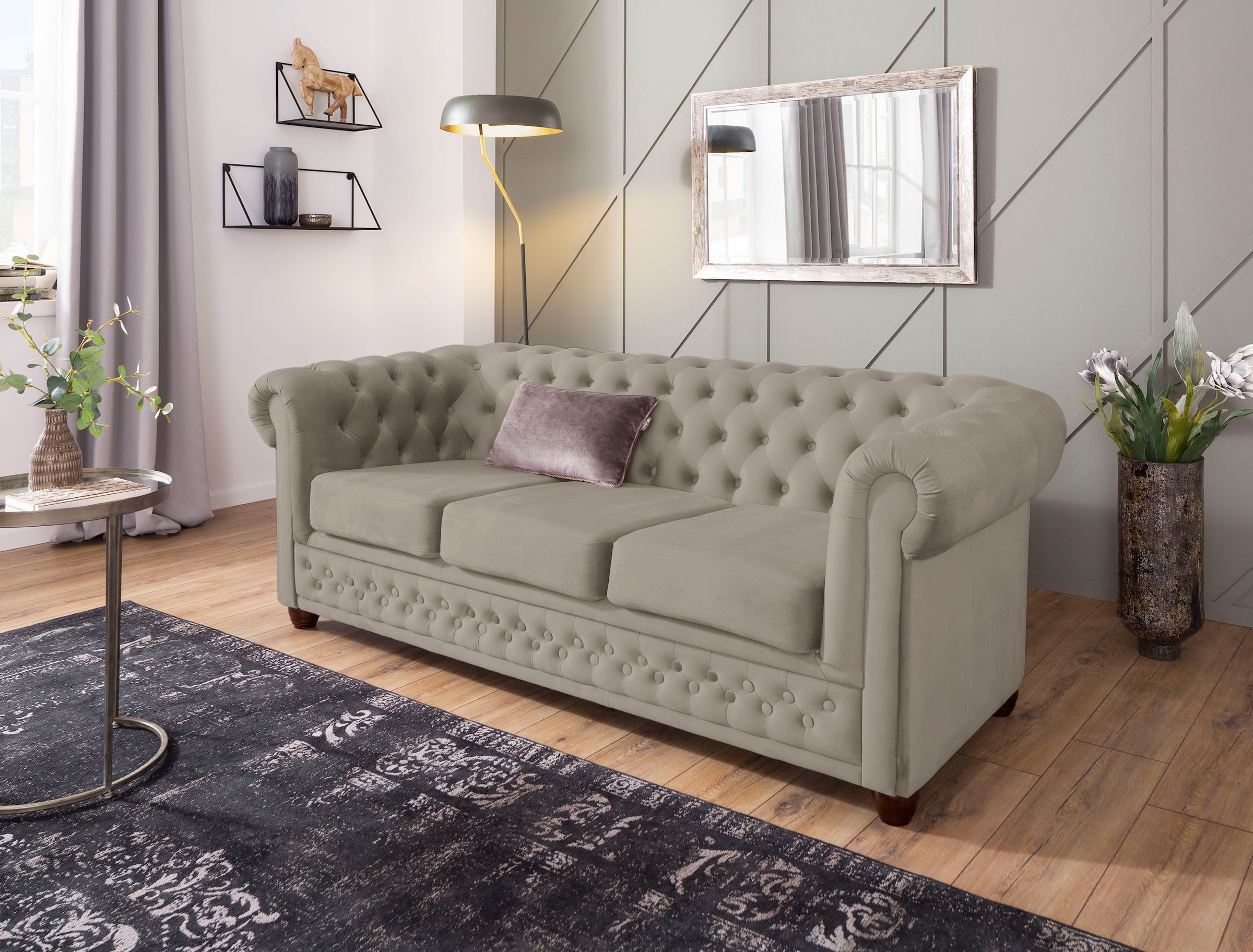 Home affaire Chesterfield-Sofa »New Castle«, mit hochwertiger Knopfheftung in Chesterfield-Design, B/T/H: 203/86/72