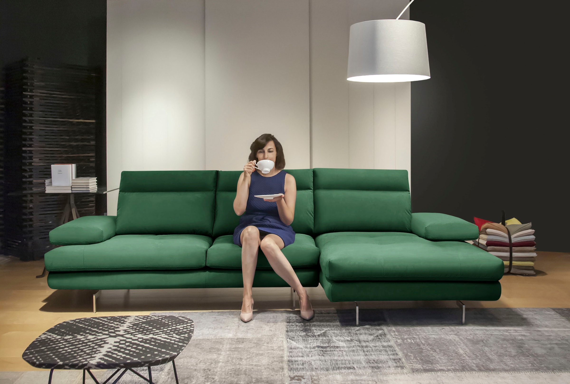 CALIA ITALIA Ecksofa »Toby Wing, B/T: 278/153 cm, Designsofa mit hohem Sitzkomfort, L-Form« inklusive Sitztiefenverstellung, Füße in chrom glänzend