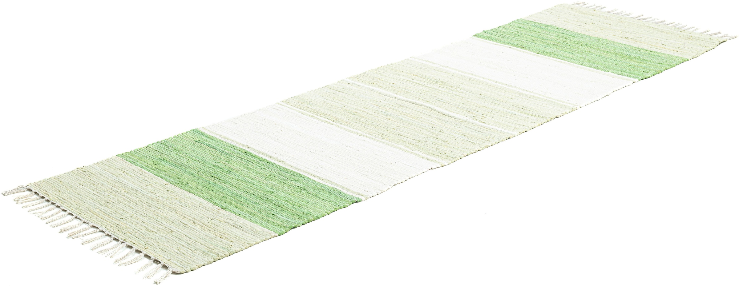THEKO Läufer »Stripe Cotton«, rechteckig, 5 mm Höhe, Handweb Flachgewebe, reine Baumwolle, handgewebt, mit Fransen