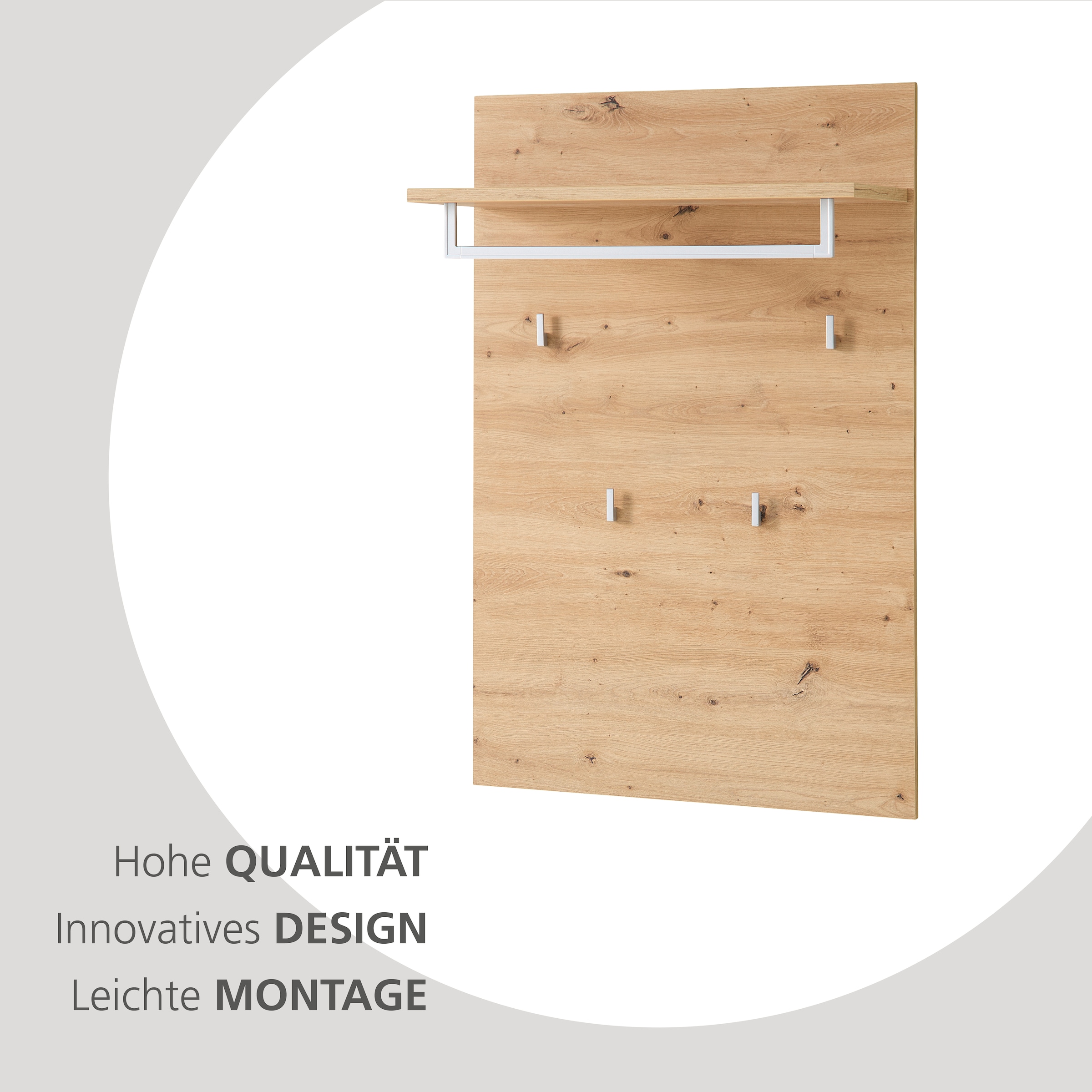 Innostyle Garderobenpaneel »BARI Graderobenpaneel, BxHxT 40x158x30 cm«, (1 St.), 1 Ablageboden, 1 Kleiderstange, 4 Haken