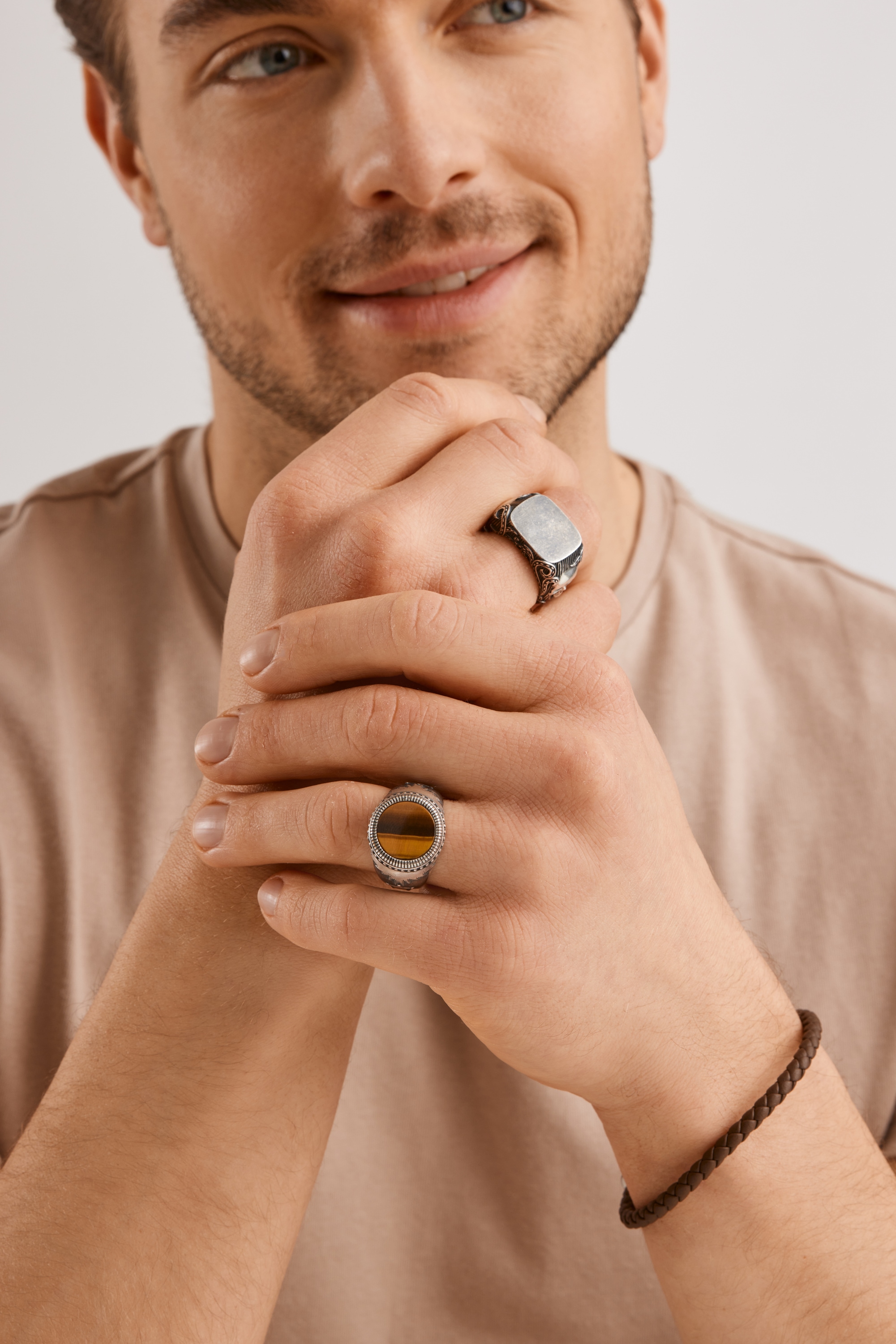 CAÏ Fingerring »925 Silber mattiert Tigerauge«