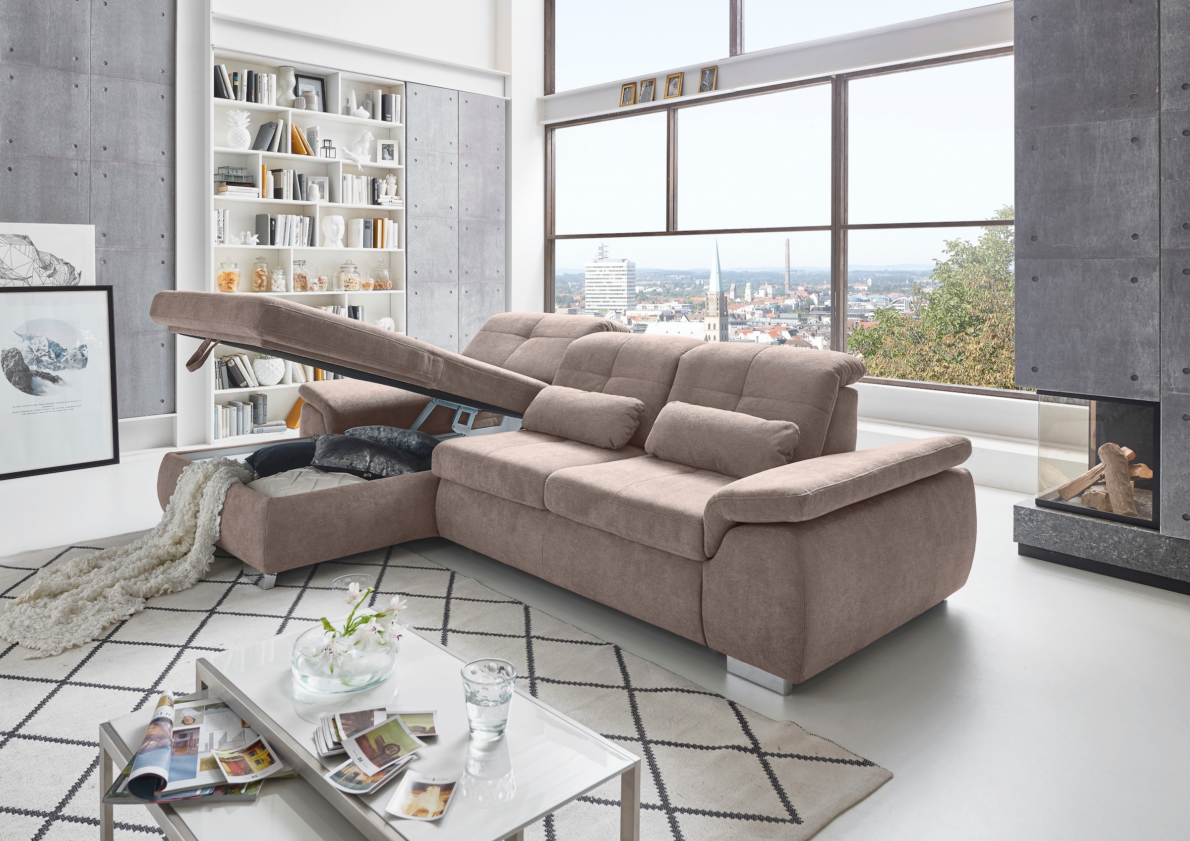 Die PlanBar Ecksofa »MP-IN16037 L-Form mit Federkern-Polsterung«, mit Sitztiefenverstellung & Zierkissen