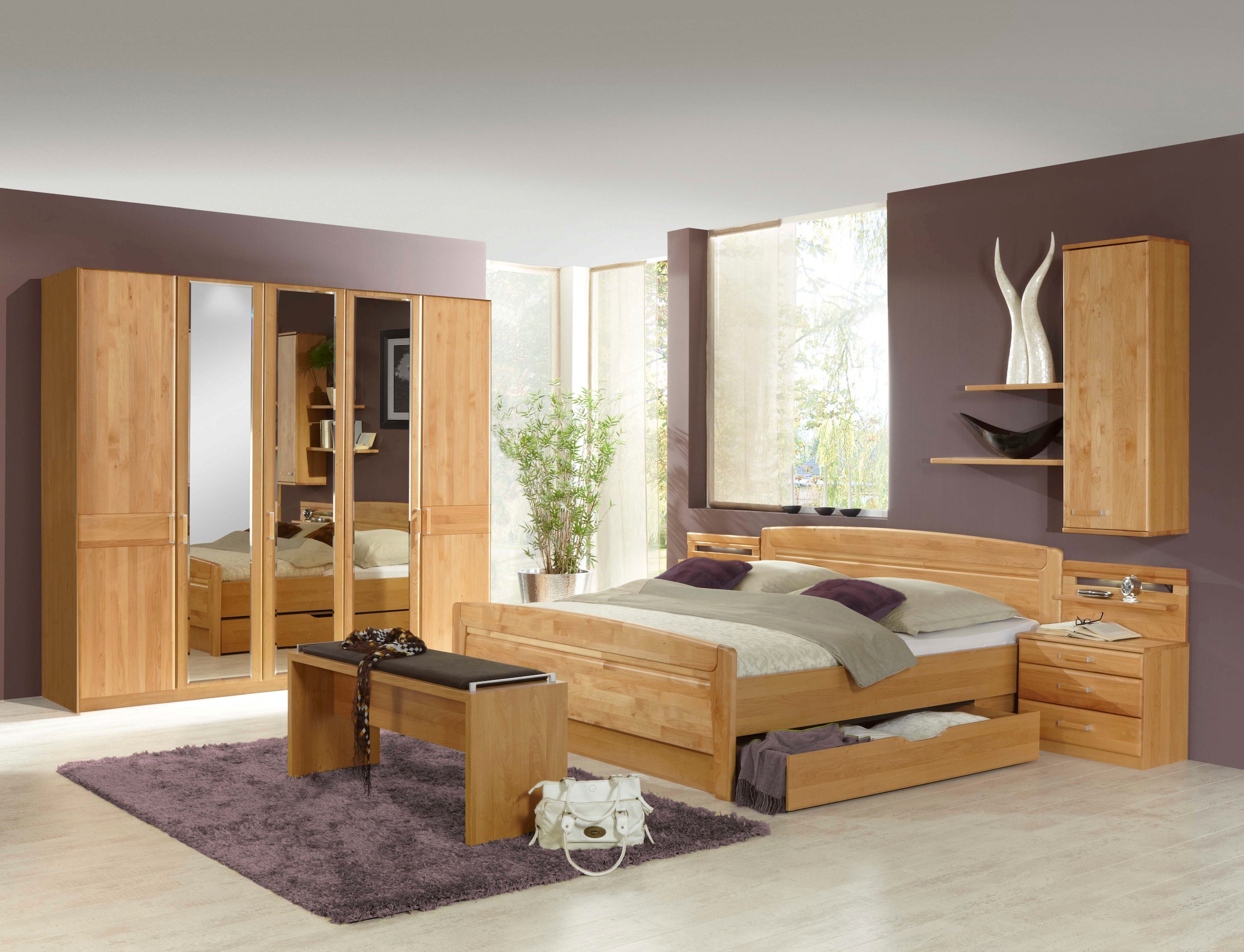 WIEMANN Kleiderschrank »Lausanne, Drehtürenschrank, Schrank, Wäscheschrank, Erle teilmassiv« 300 cm Breite mit 5 oder 6 Türen wählbar,  Front aus Massivholz in Erle, langlebige Qualität, inkl. Türendämpfung