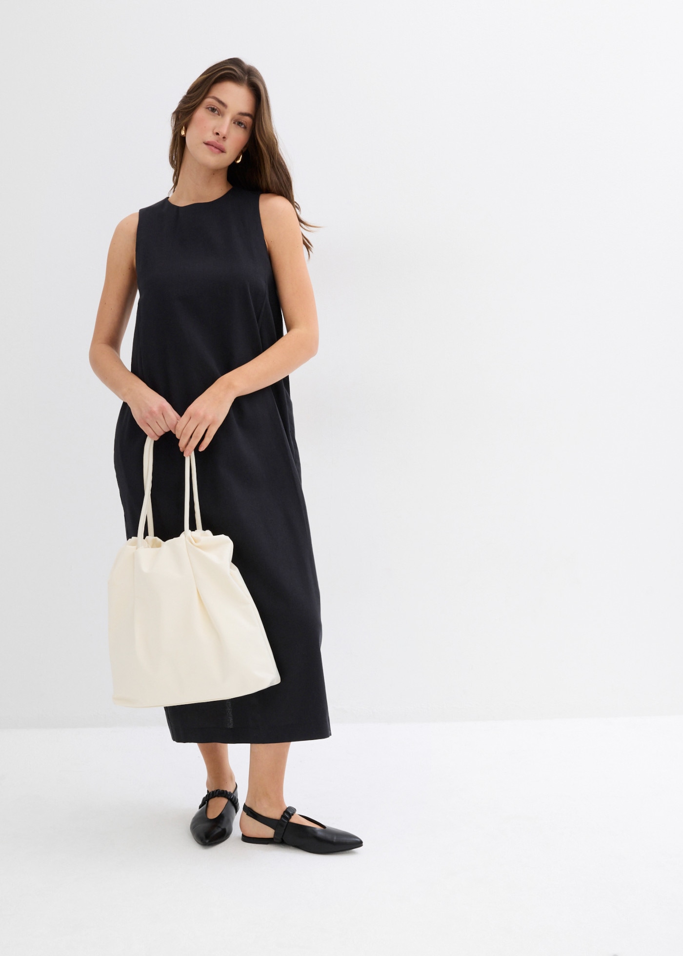 bonprix Midikleid ärmelloses Design, Oversize-Passform, runder Ausschnitt