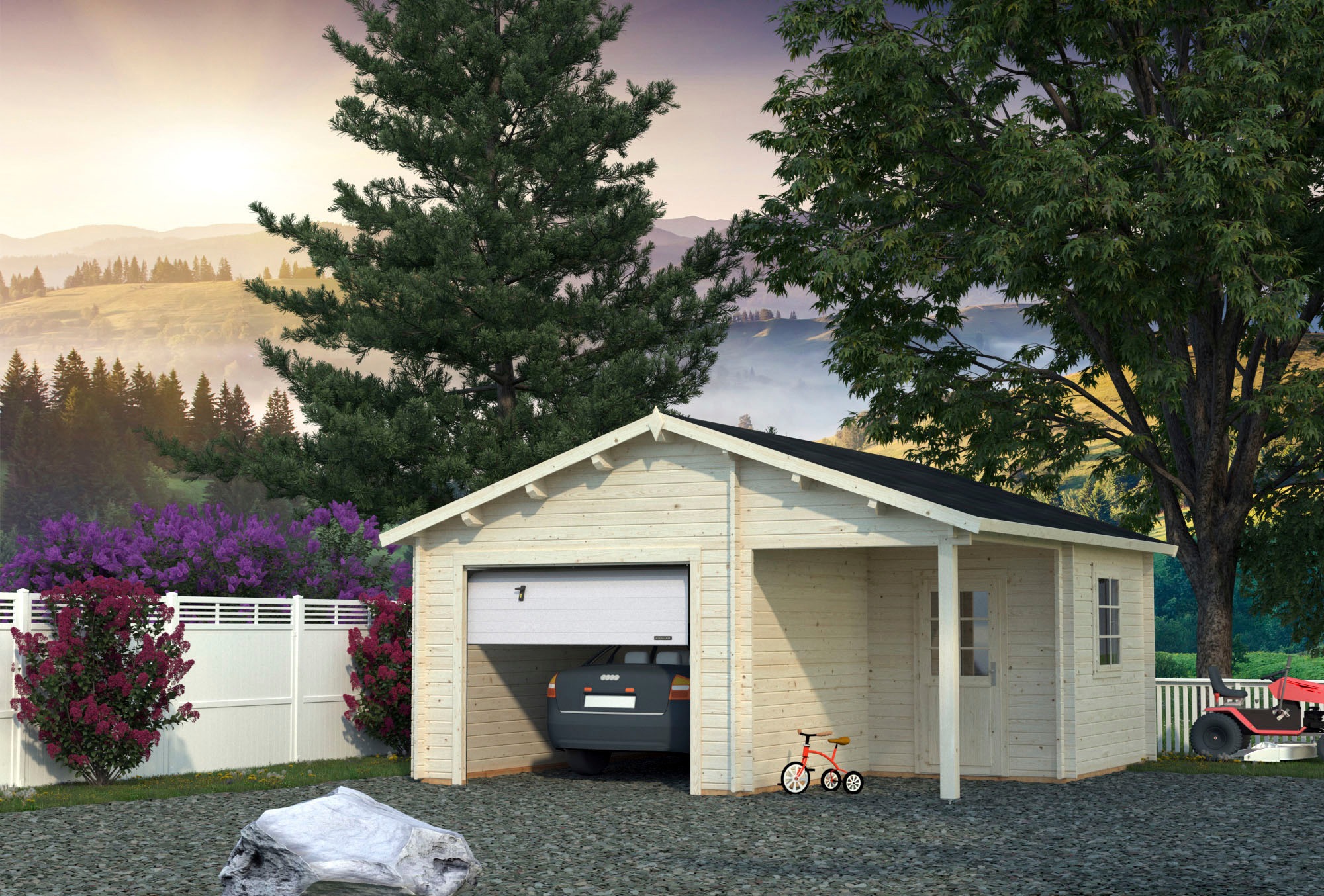 Palmako Garage »Roger«, BxTxH: 564x601x321 cm, mit Anbau und Sektionaltor