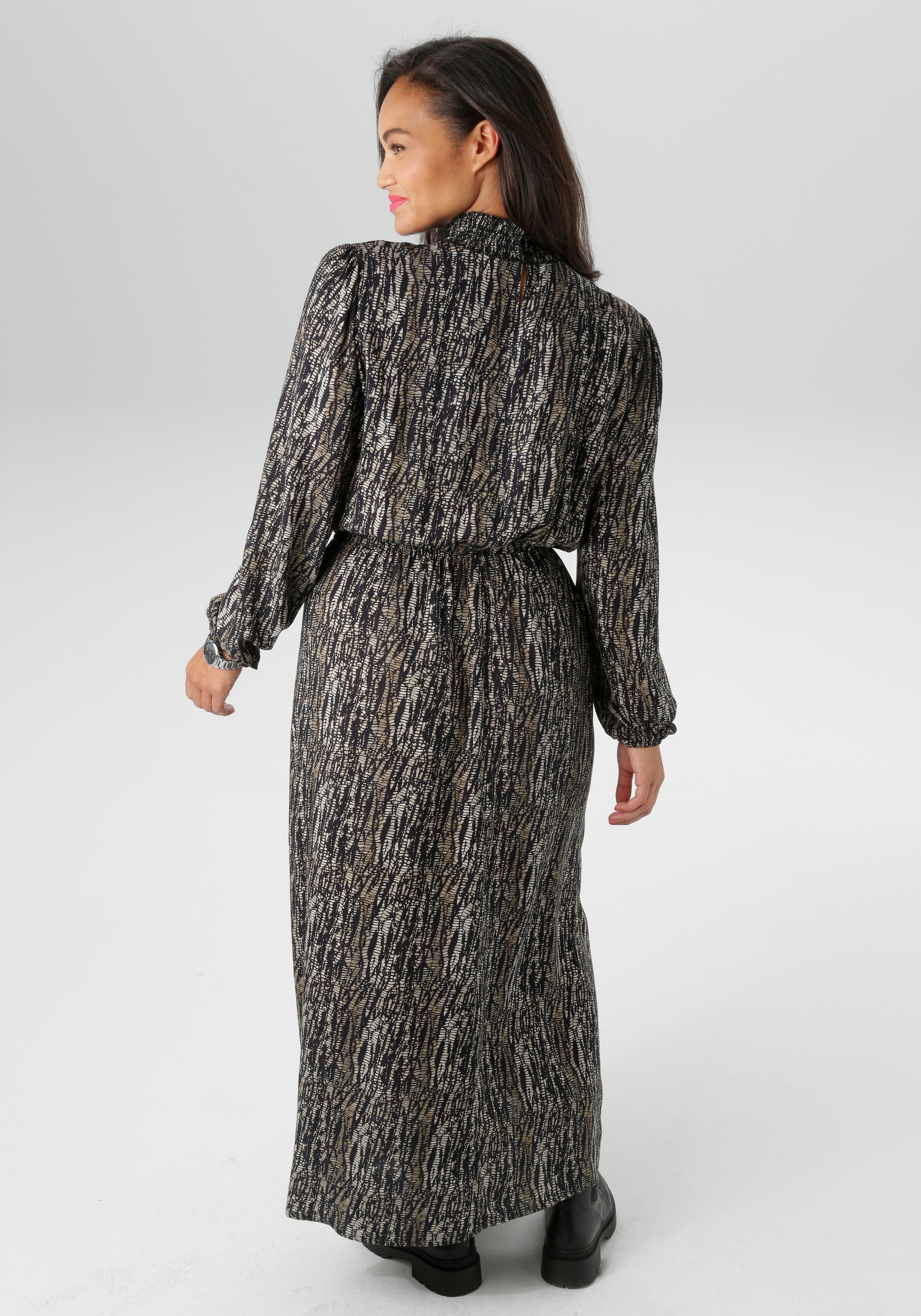 Aniston PLUS Druckkleid, mit gesmoktem Stehtkragen - NEUE KOLLEKTION