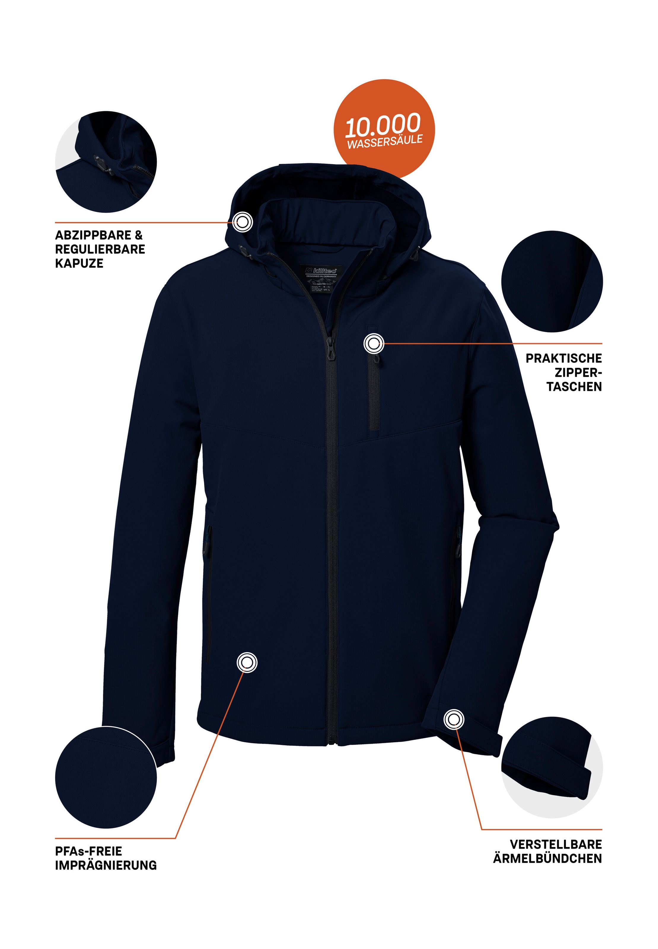 Killtec Softshelljacke »KOW 92 MN SFTSHLL JCKT«, Wasser- und windabweisend, atmungsaktiv, abnehmbare Kapuze