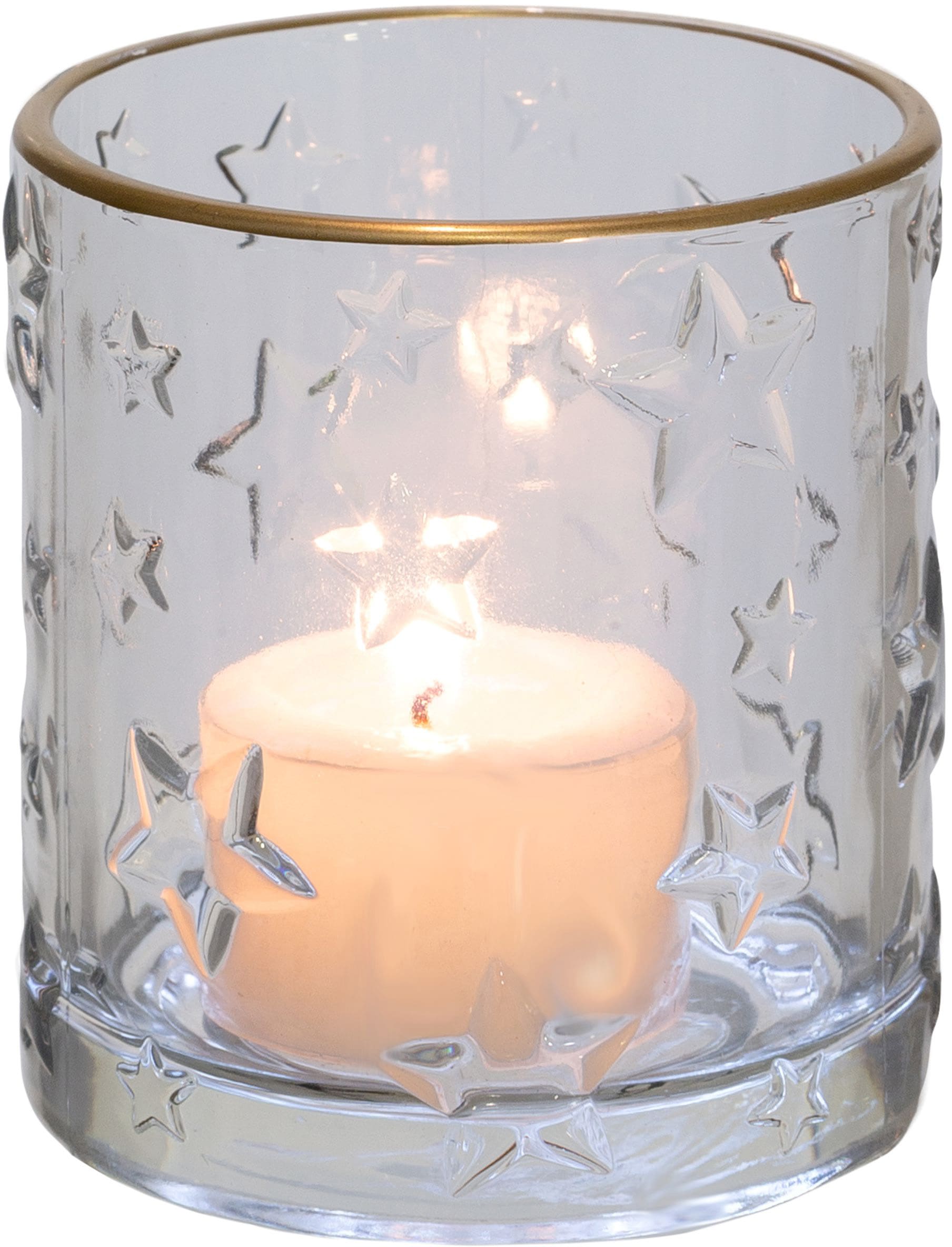 Creativ deco Windlicht »Weihnachtsdeko«, (3 St.), klares Glas mit Stern-Struktur