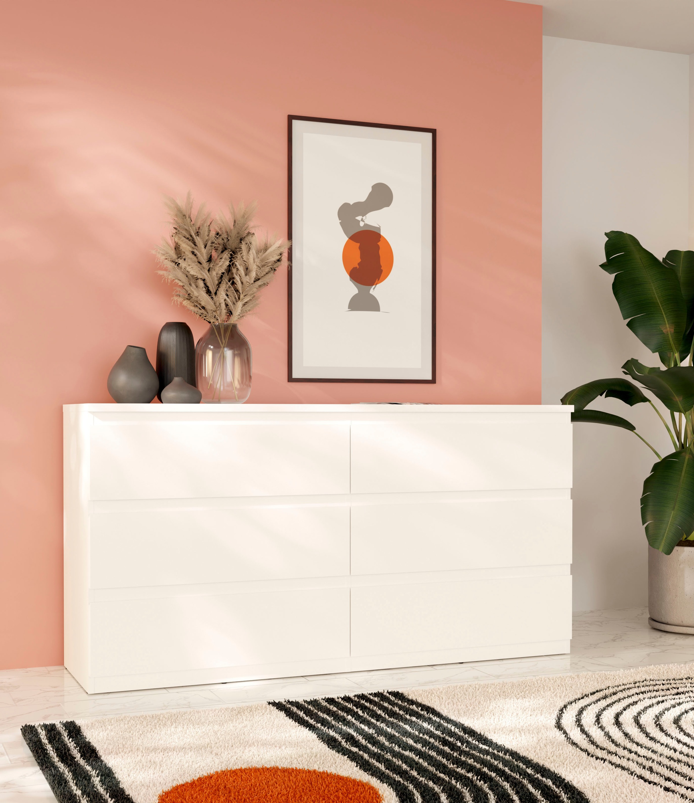 FORTE Kommode »Edmore« große Kommode, grifflose Front, Stauraum, 6 Schublad günstig online kaufen