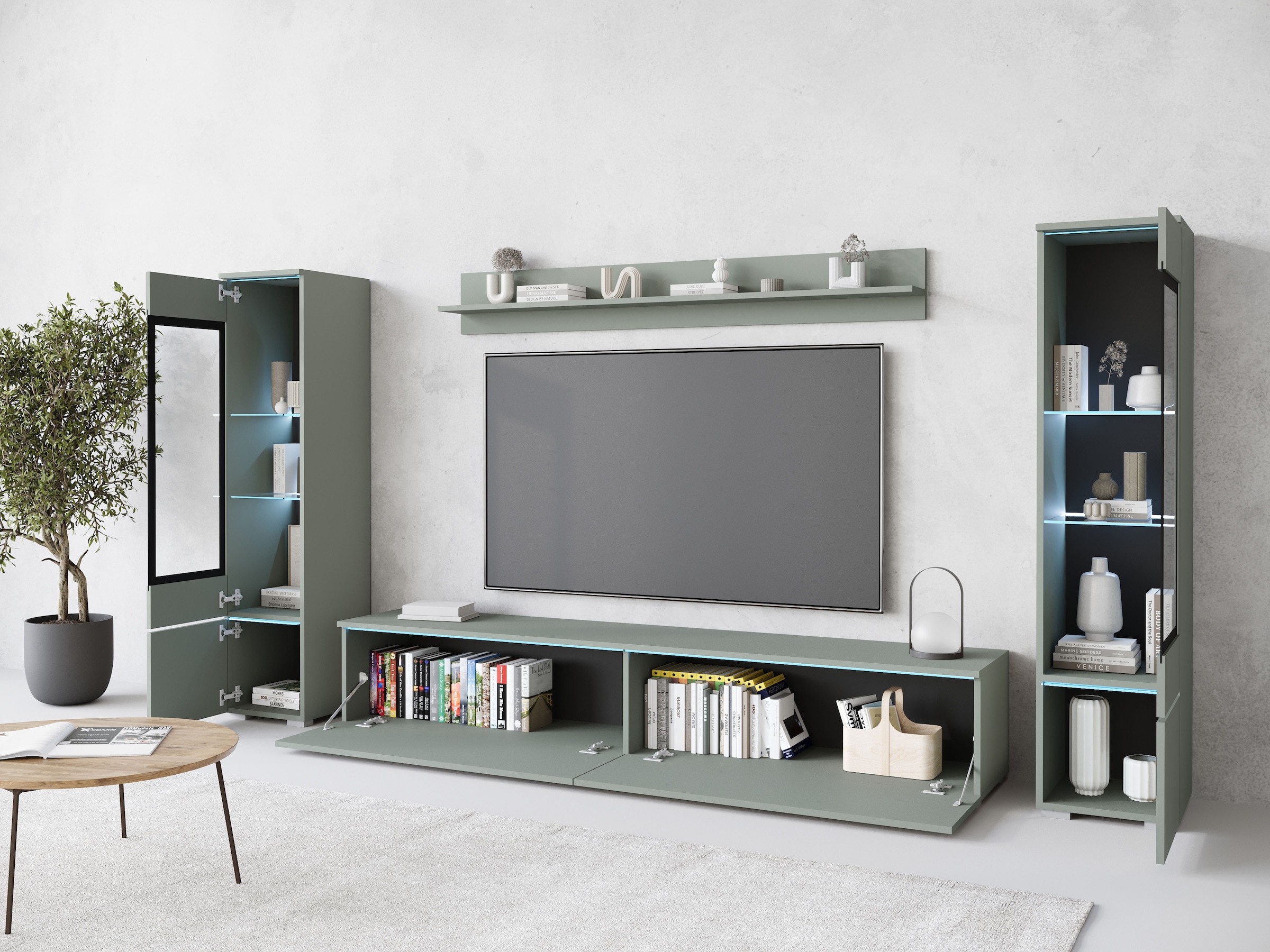 INOSIGN Wohnwand »VERA II, Vitrinen Türanschlag wechselbar«, (Komplett-Set, 4 St.), Mediawand 260 cm, Vitrine mit Verglasung, stehend und hängend