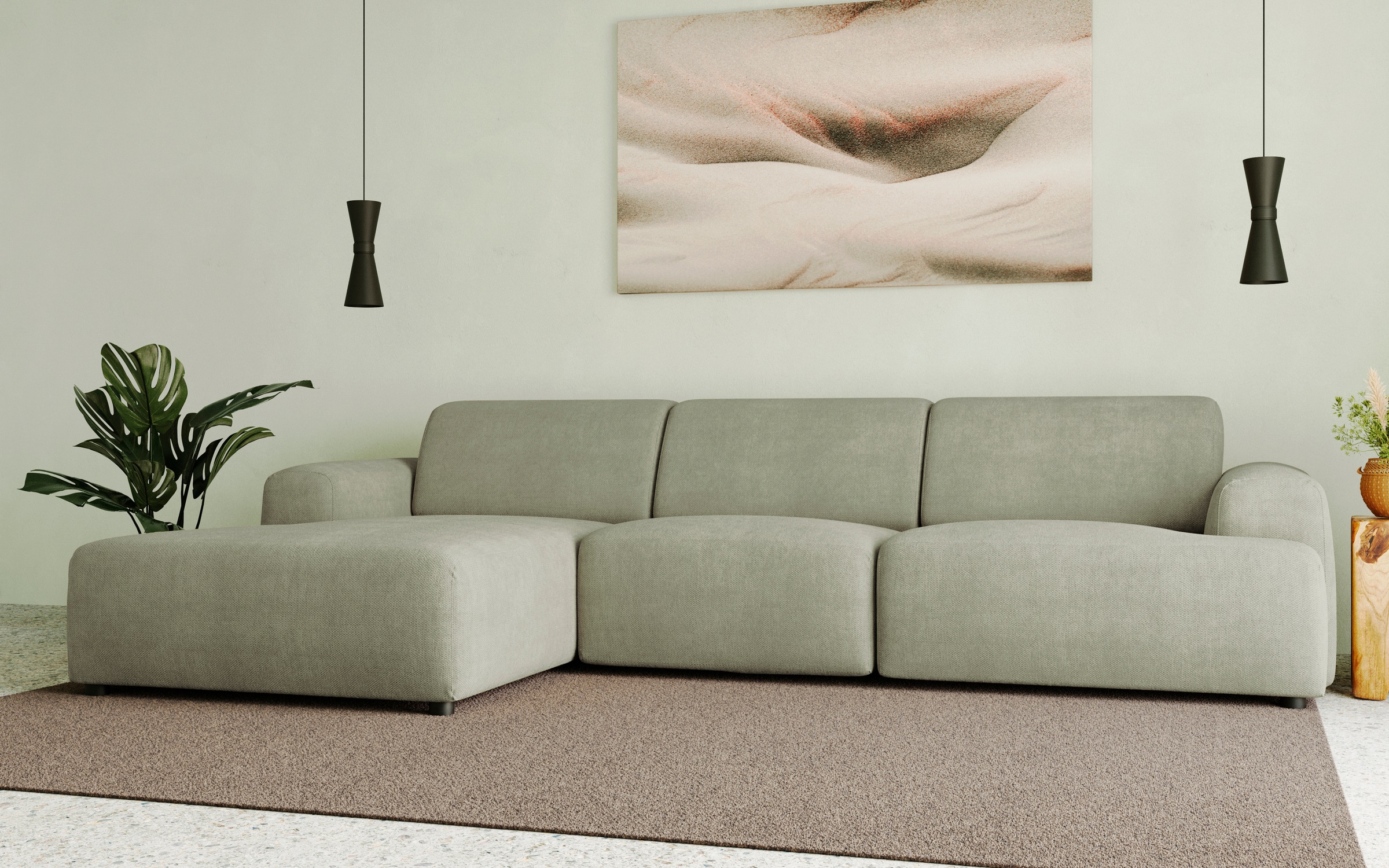 andas Ecksofa »Linkka, Breite 301 cm«, L-Form, in einem weichen Chenille-Stoff, mit Wellenunterfederung