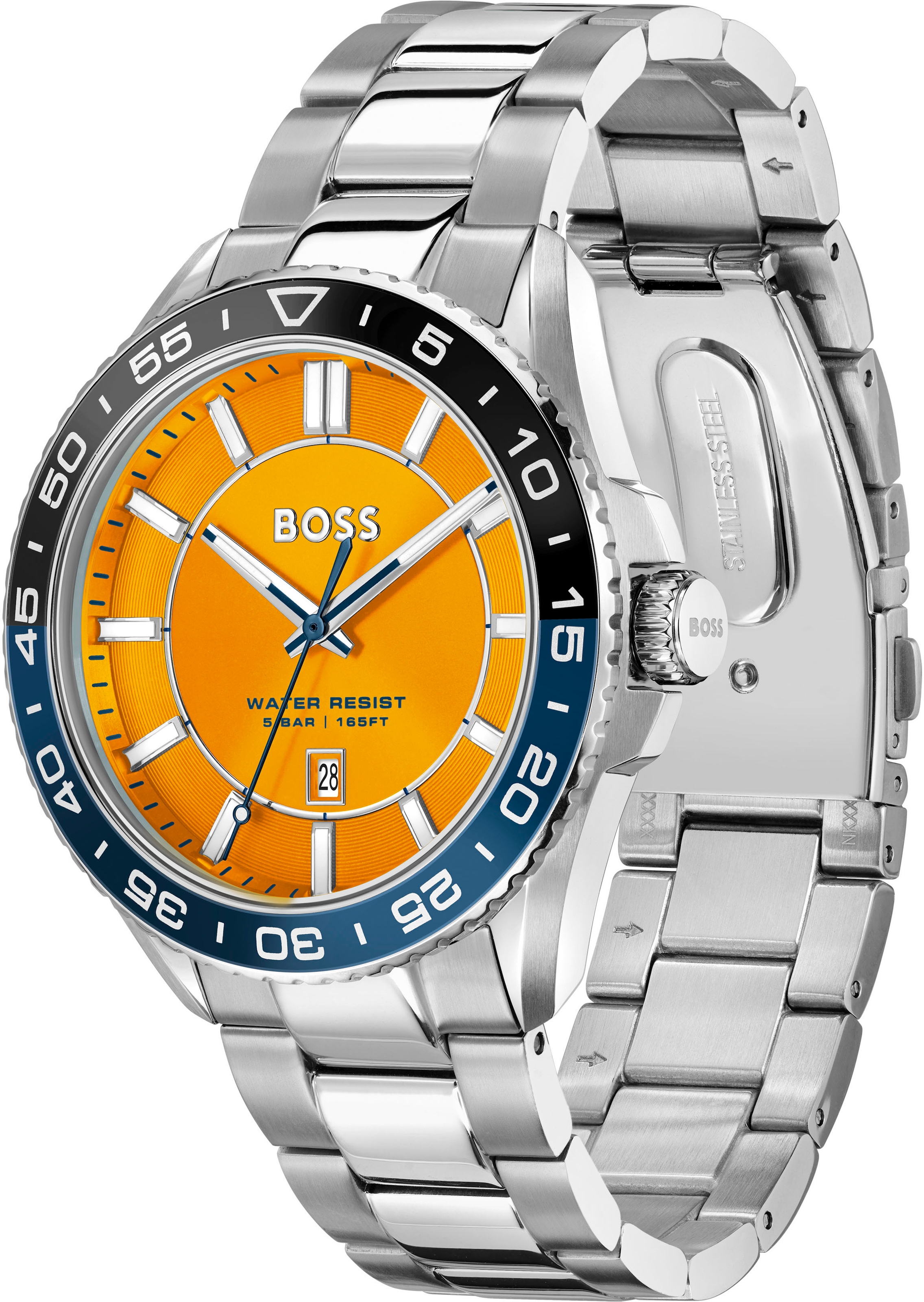 BOSS Quarzuhr »RUNNER 3H«, Armbanduhr, Herrenuhr, Edelstahlarmband, analog, Tag