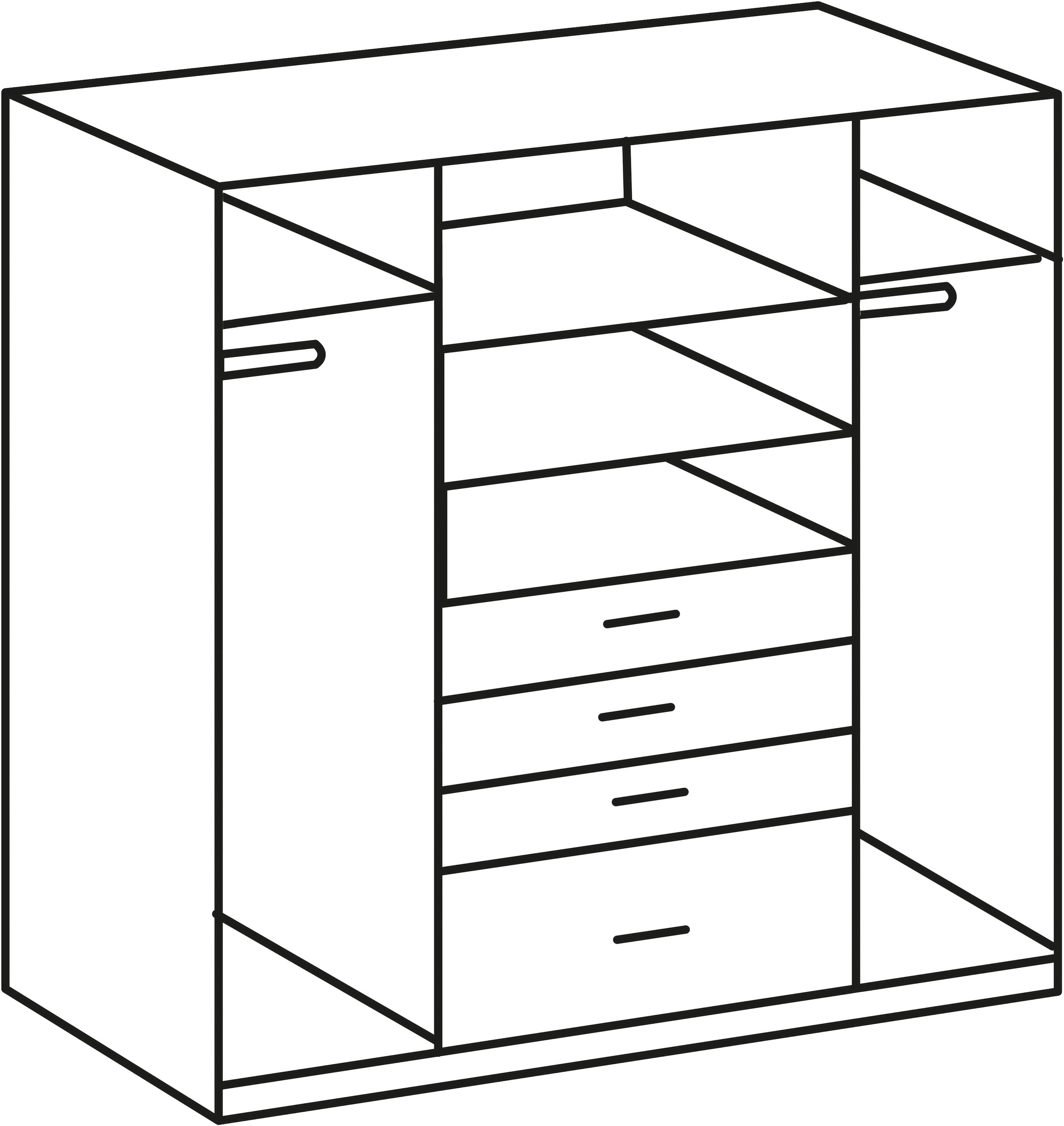 Wimex Kleiderschrank »Cottbus, in weiß oder grau modern kombiniert mit graphitfb.Schubladen«, (in 3 Größen, schwarze Griffe, Made in Germany), mit 4 Schubladen, wahlweise mit oder ohne Spiegel