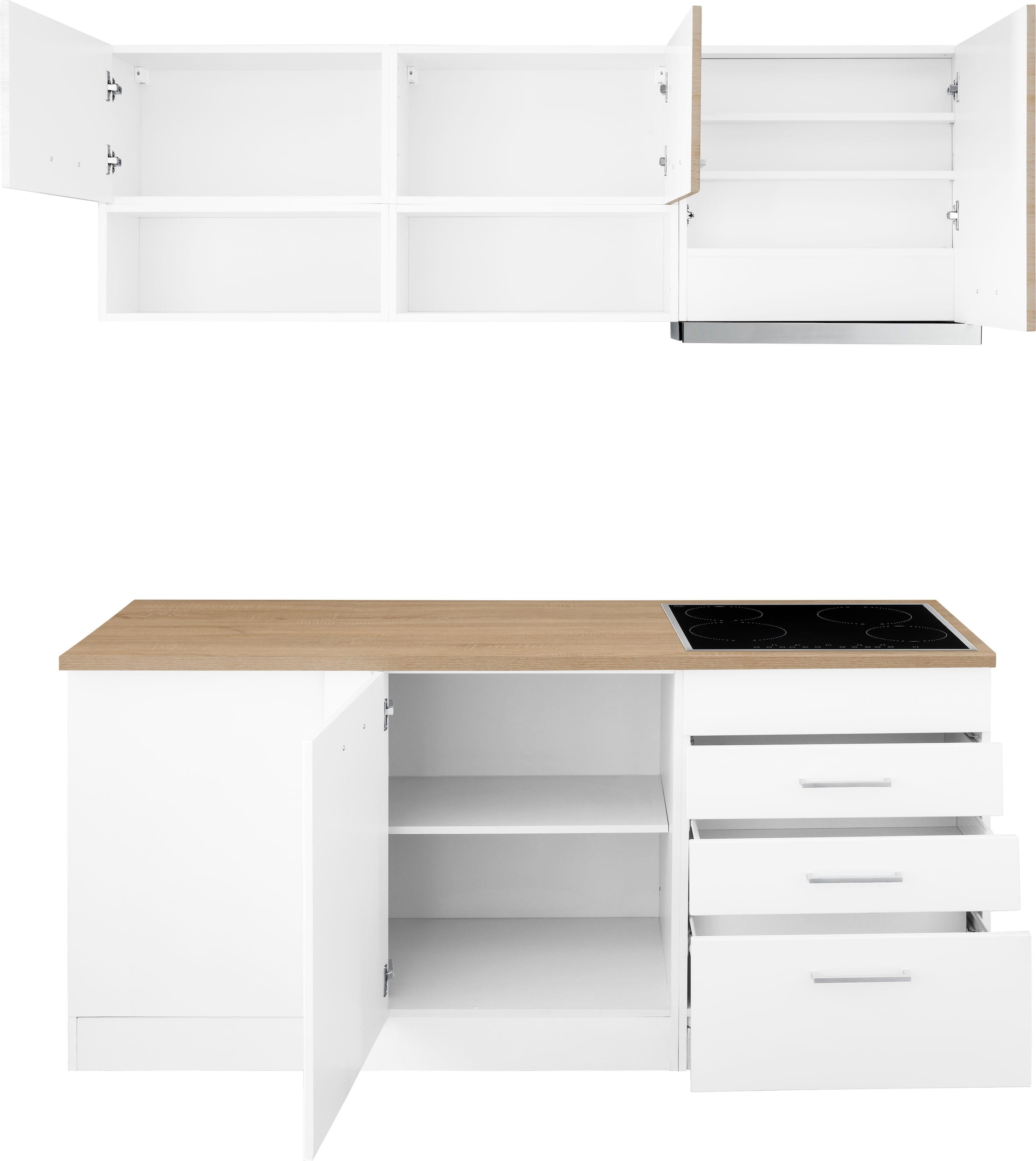 KOCHSTATION Winkelküche »KS-Visby«, mit E-Geräte, 390x180 cm, inkl. Kühl/Gefrierkombi und Geschirrspüler