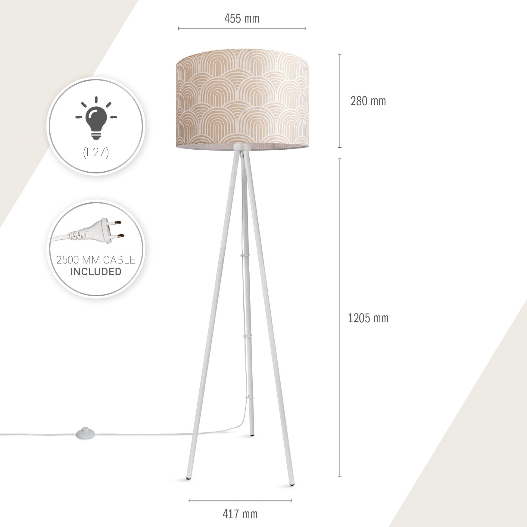 Paco Home Stehlampe »Trina Pillar«, Leuchtmittel E27 | ohne Leuchtmittel, Wohnzimmer Stehleuchte Dreibein Stativ Mit Stoffschirm Uni Modern