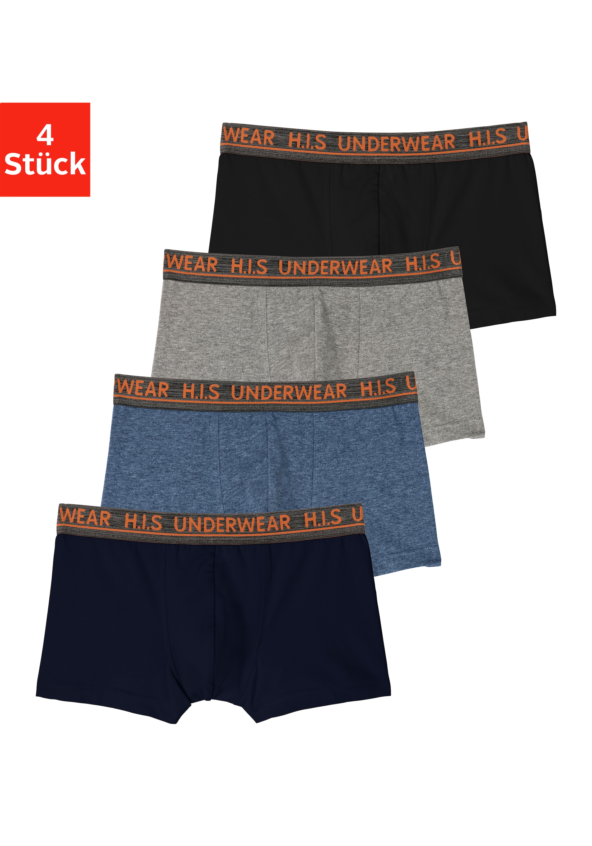 H.I.S Boxer »Boxershorts für Jungen«, 4 Stk. mit meliertem Logo Webbund günstig online kaufen