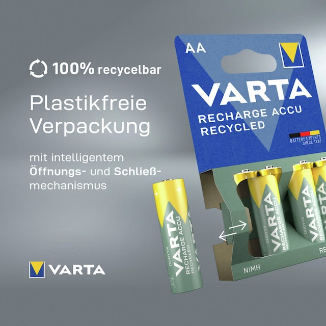 VARTA wiederaufladbare Batterien »wiederauflaudbare Akkus«, 1,2 V,  (Packung, 4 St.), VARTA Recharge Accu