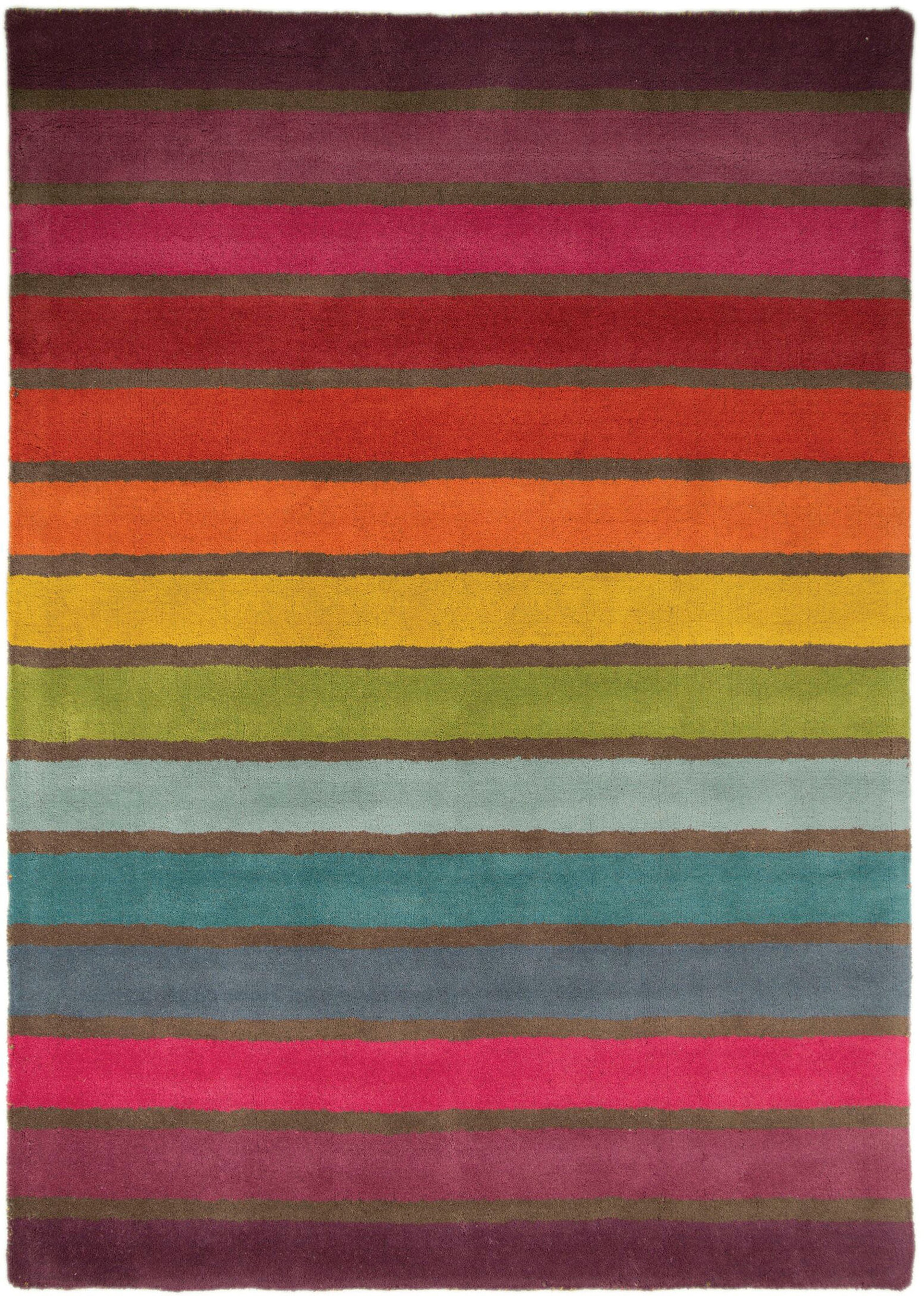 FLAIR RUGS Wollteppich »Candy«, rechteckig, 10 mm Höhe, aus 100% Wolle, Design mit Streifen, mehrfarbig gemustert, bunt
