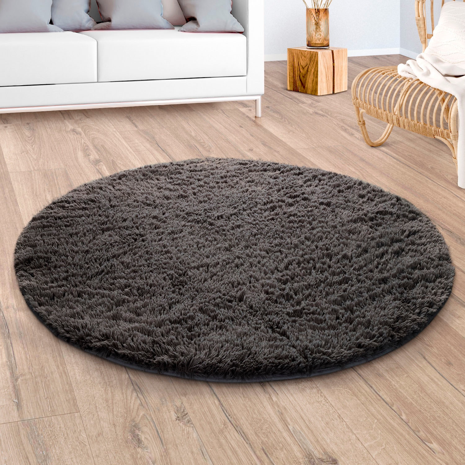 Paco Home Hochflor-Teppich »Silky 591«, rund, 37 mm Höhe, Uni Farben, beson günstig online kaufen