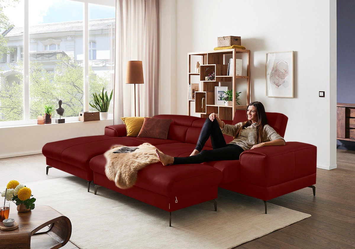 W.SCHILLIG Ecksofa »piedroo, Designsofa mit tollem Sitzkomfort, elegant und bequem, L-Form«, Kopfteilverstellung, wahlweise mit Sitztiefenverstellung, Breite 303cm